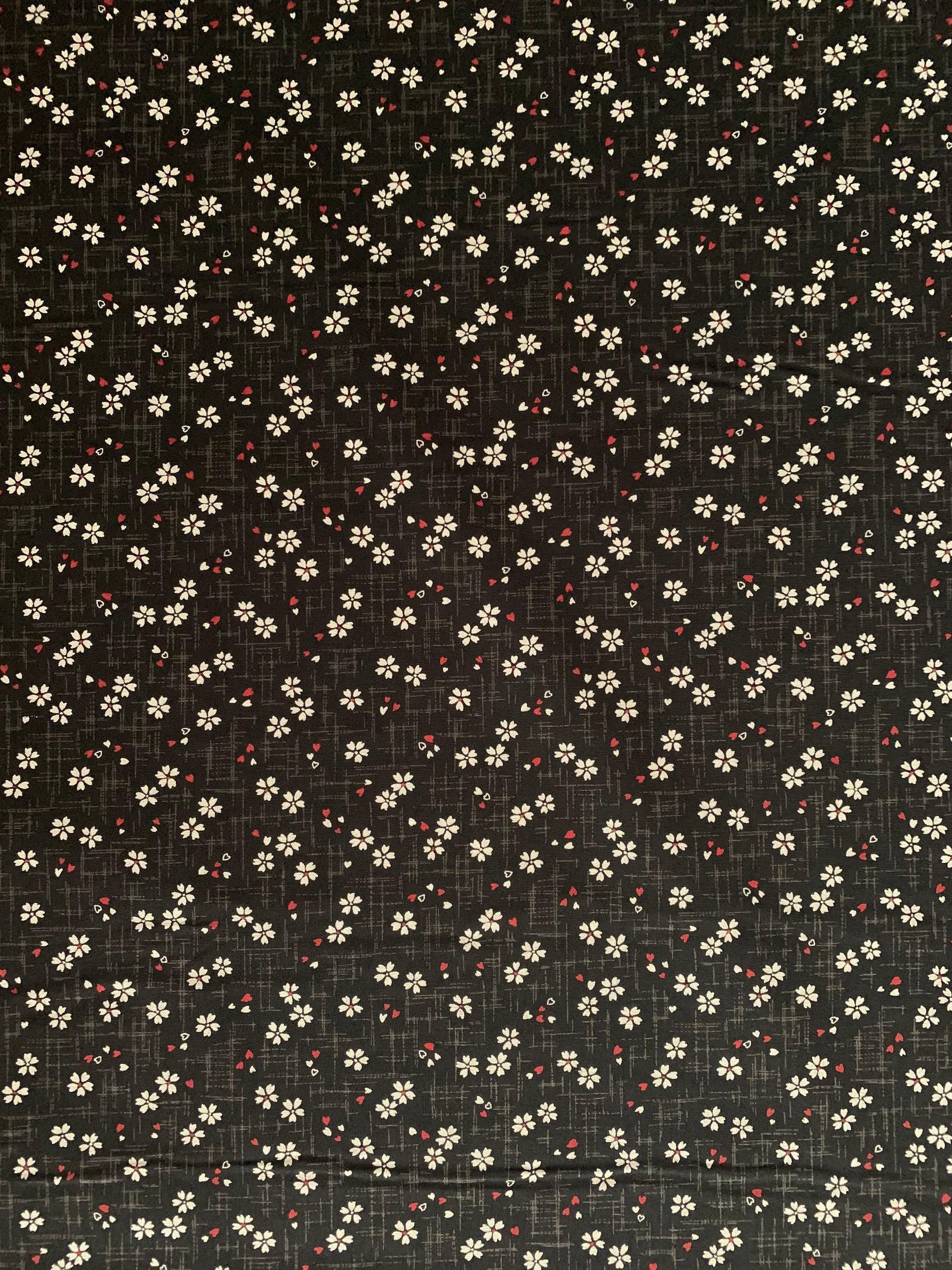 Sevenberry - Tiny Cherry Blossoms Cotton Fabric - Black
