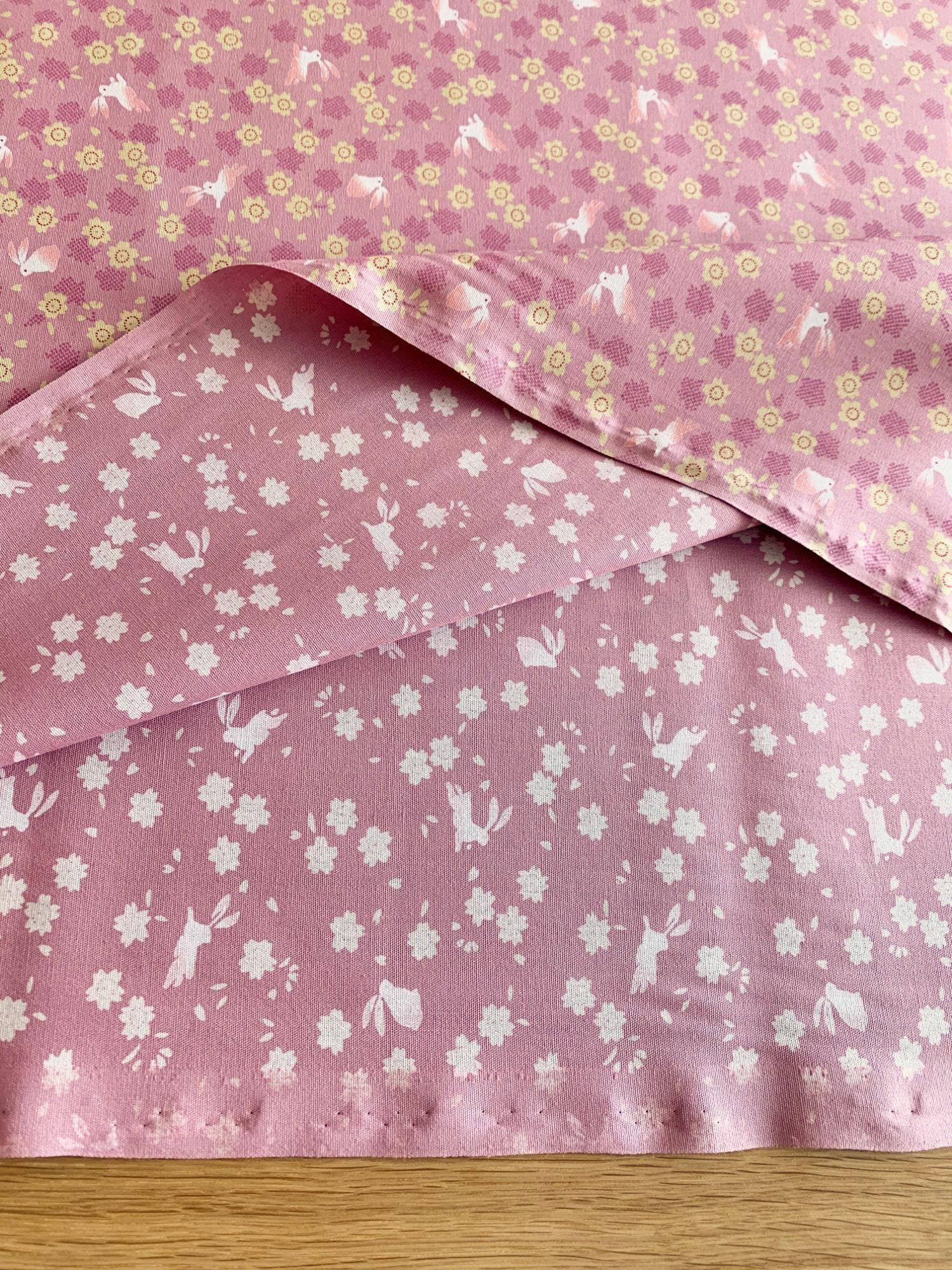 Rabbits and Cherry Blossoms Japanese cotton fabric 3060-27B pink
