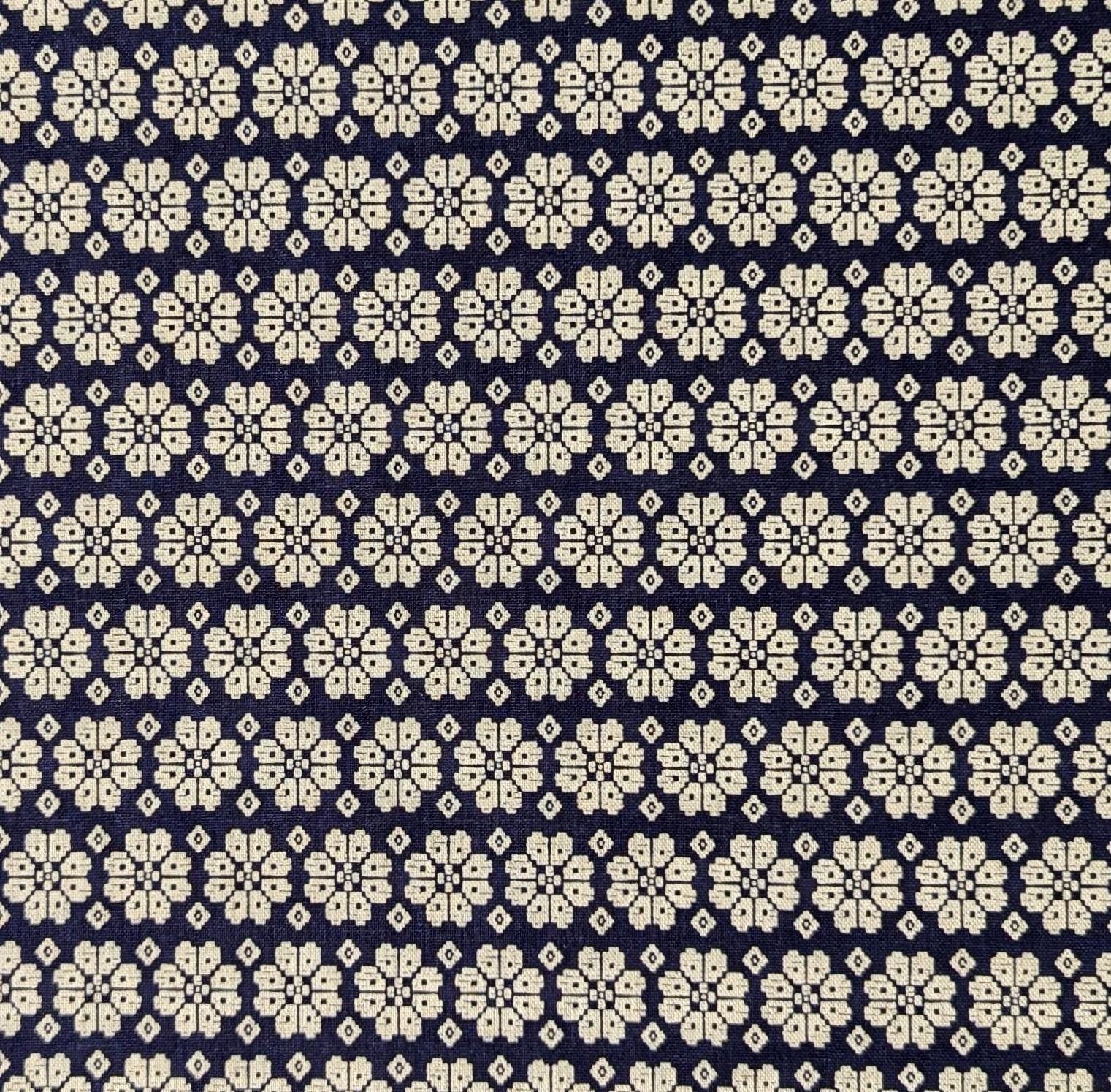 Kokka - Scandinavian Flowers Cotton/Linen light weight Canvas - Navy White