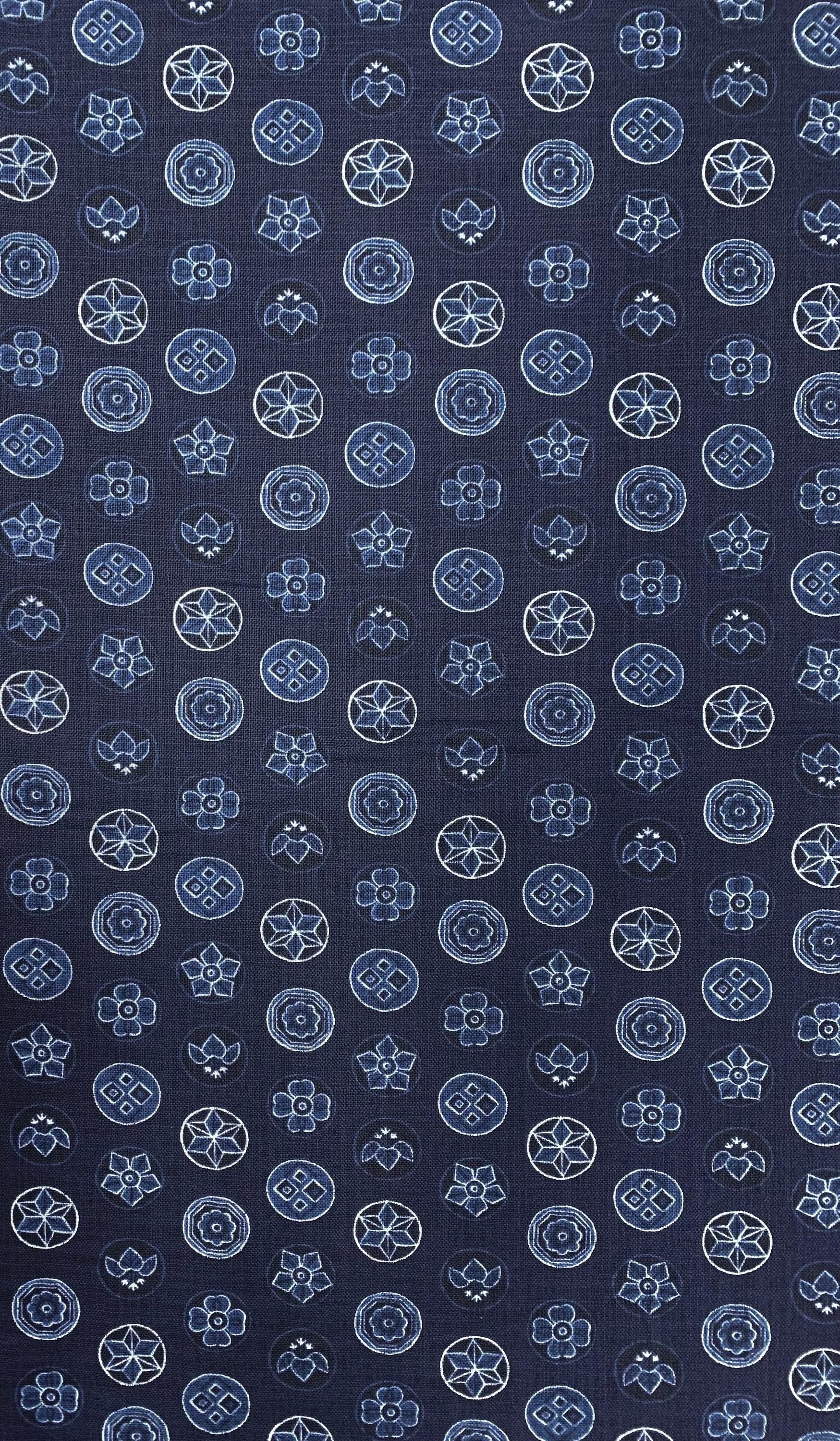 Sevenberry - Vintage Crests Cotton Fabric - Navy Blue