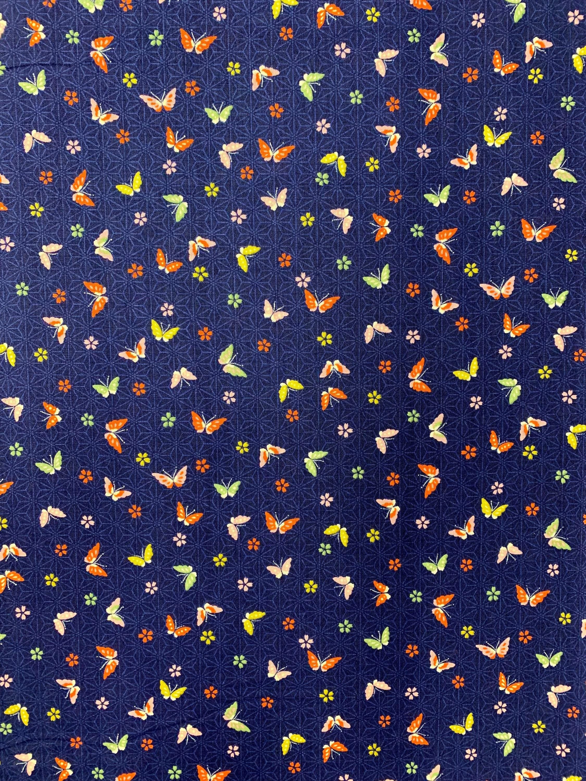 Sevenberry - Little Butterflies and Asanoha Stars Cotton Fabric - Blue