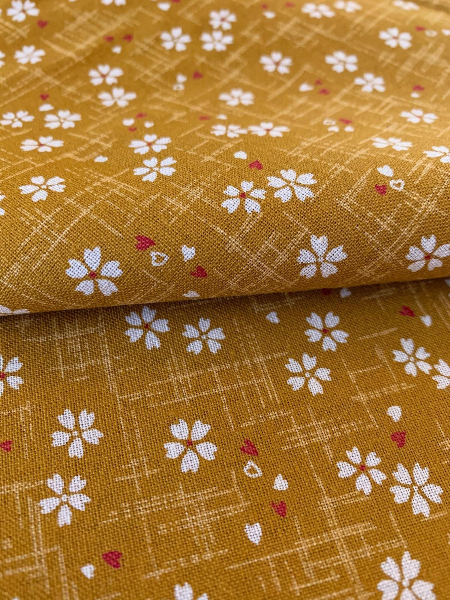 Sevenberry - Tiny Cherry Blossoms Cotton Fabric - Mustard Yellow