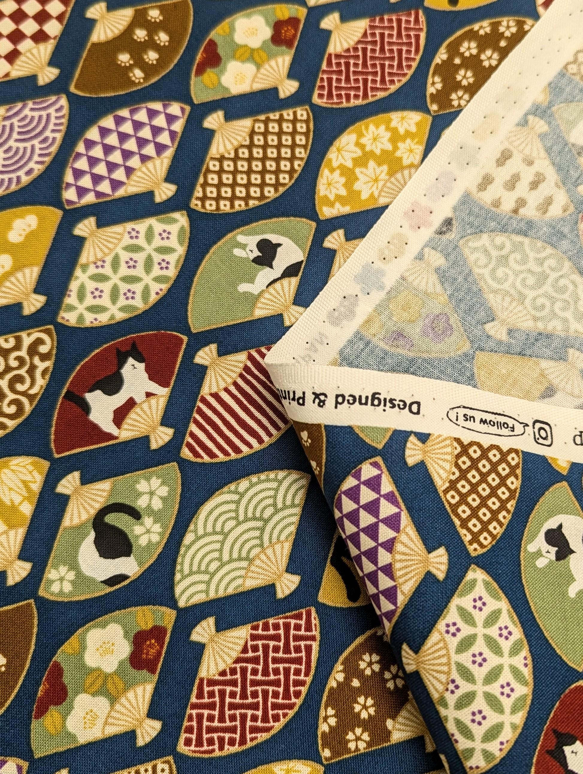 Cosmo - Cats and Fans Cotton - Blue