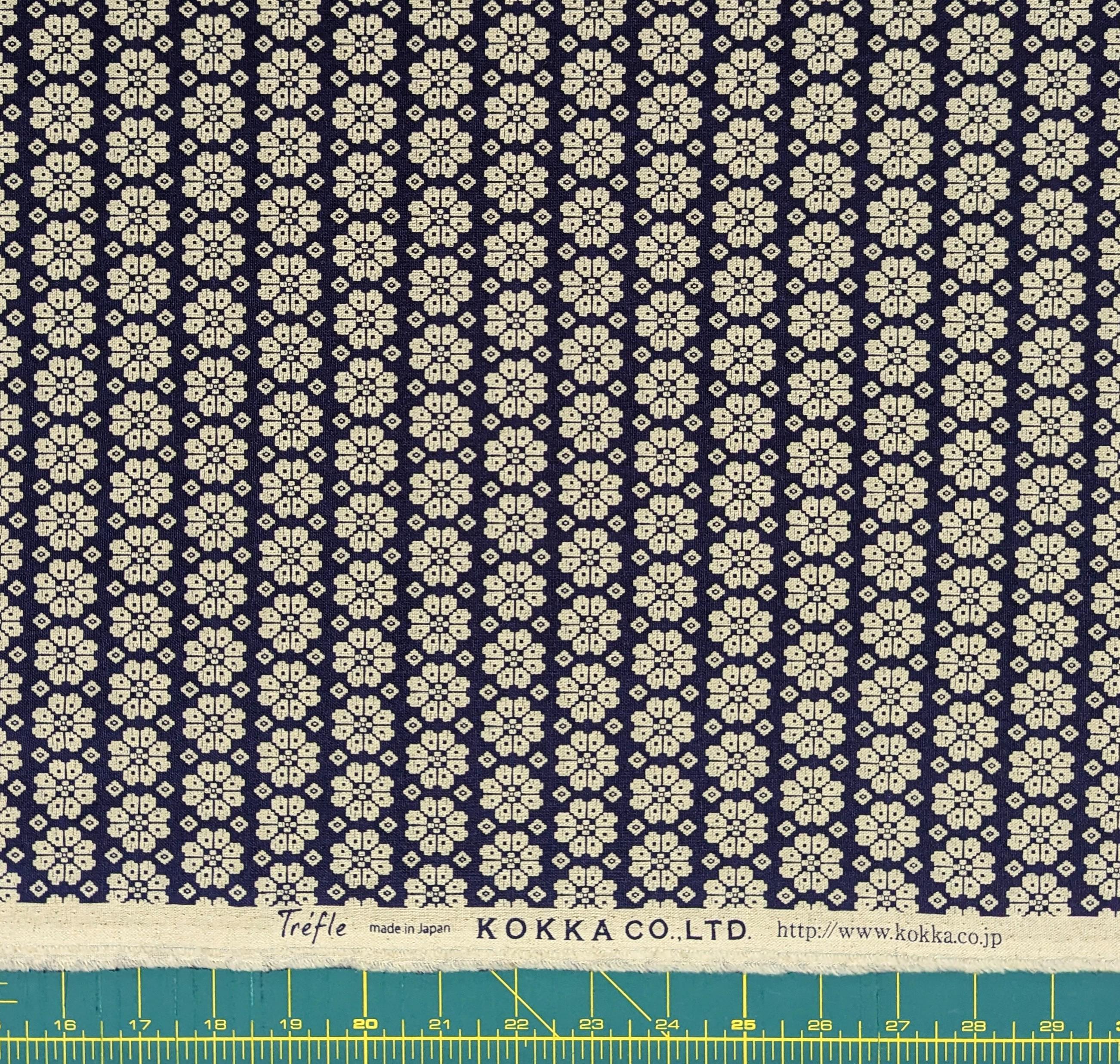 Kokka - Scandinavian Flowers Cotton/Linen light weight Canvas - Navy White