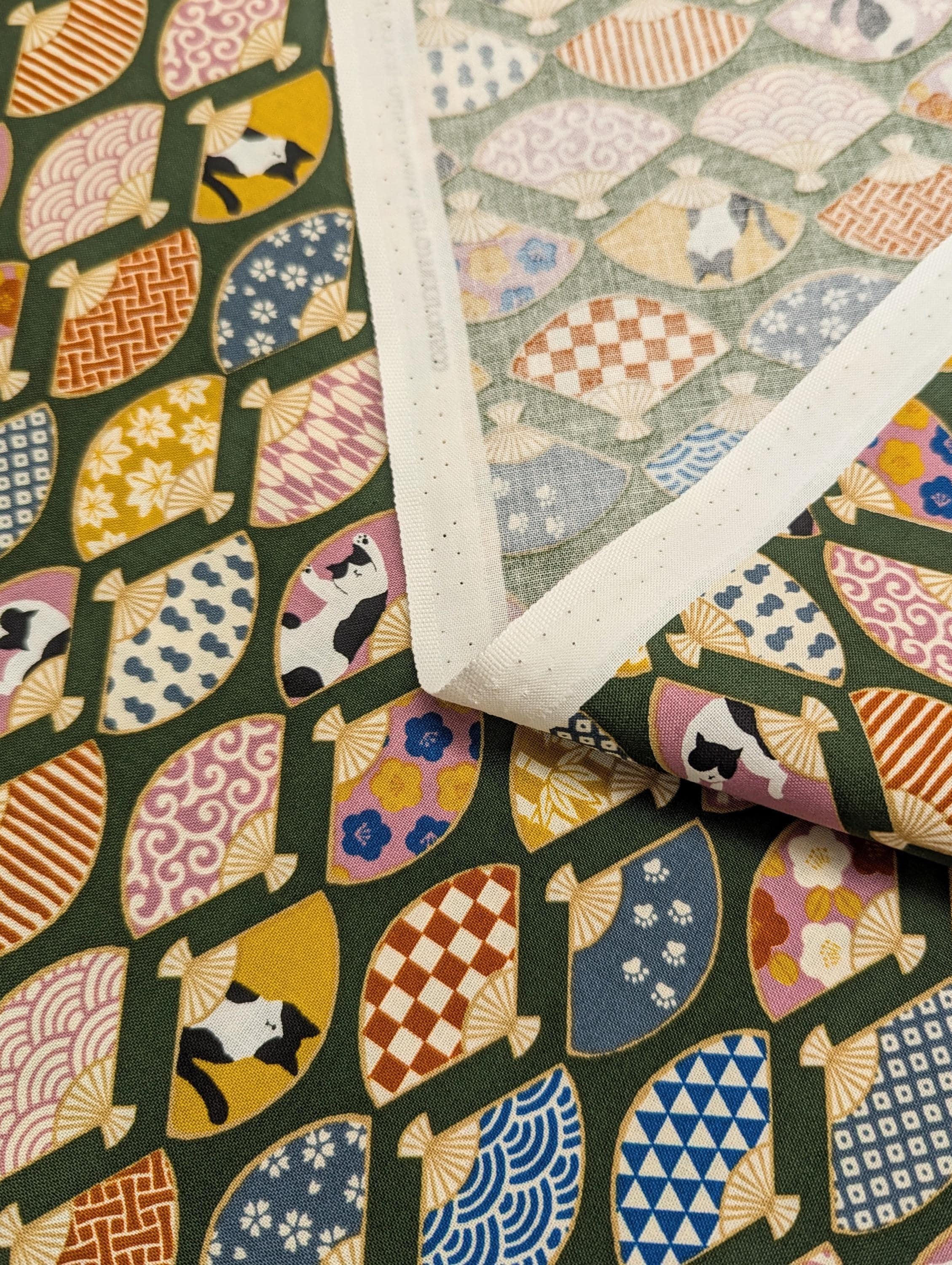 Cosmo - Cats and Fans Cotton - Green