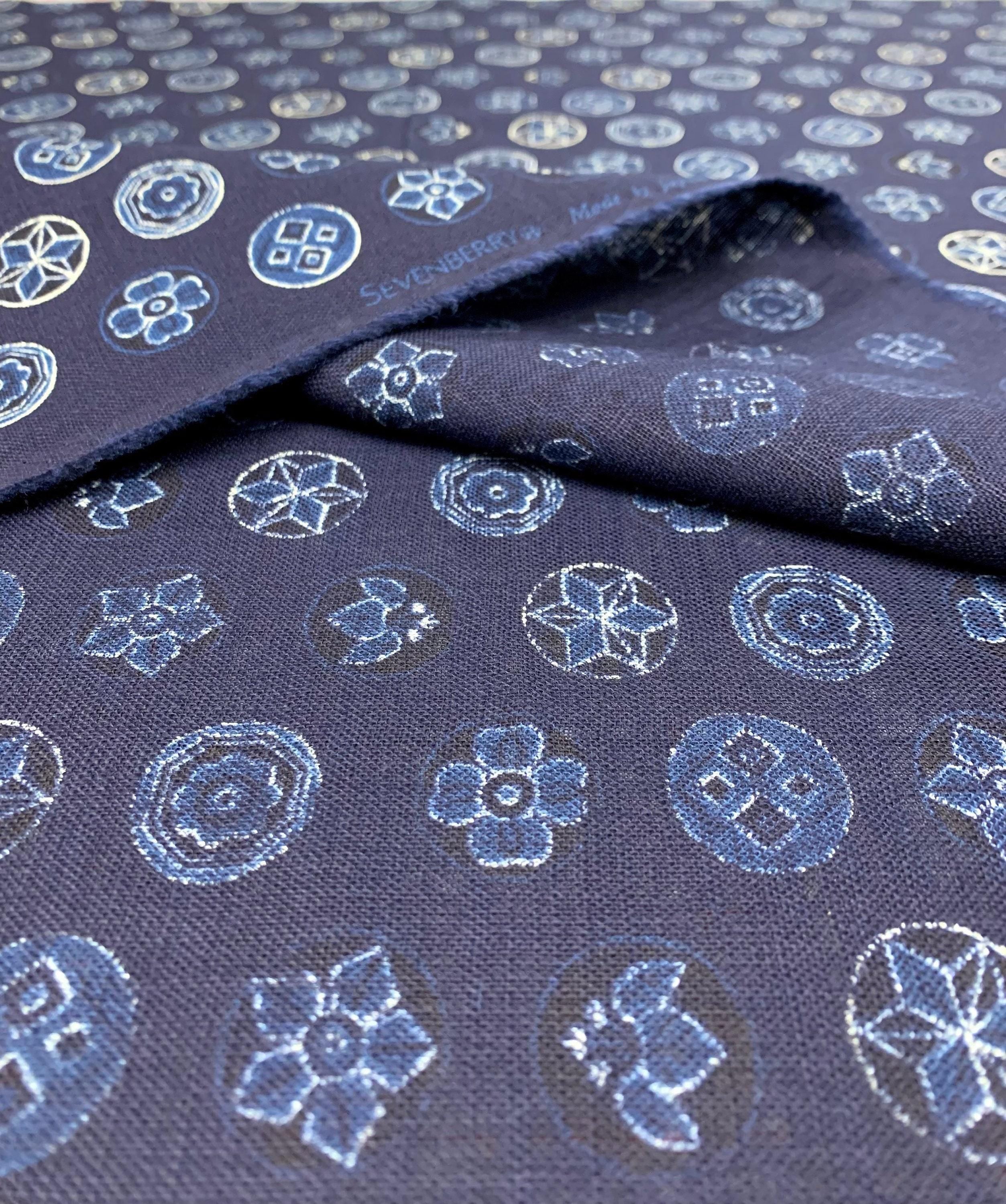Sevenberry - Vintage Crests Cotton Fabric - Navy Blue