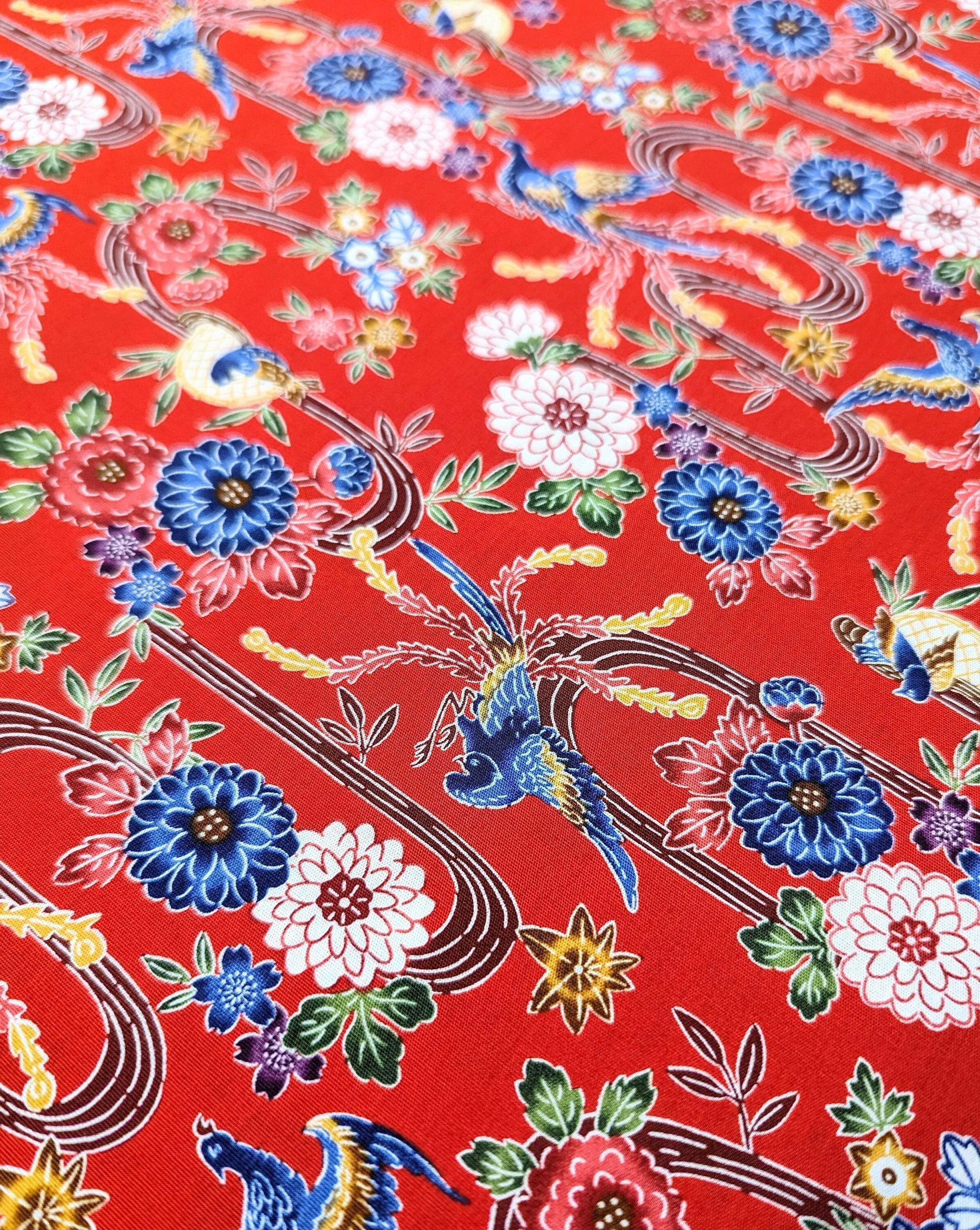 Cosmo - Bingata Phoenix and Flowers Cotton - Red