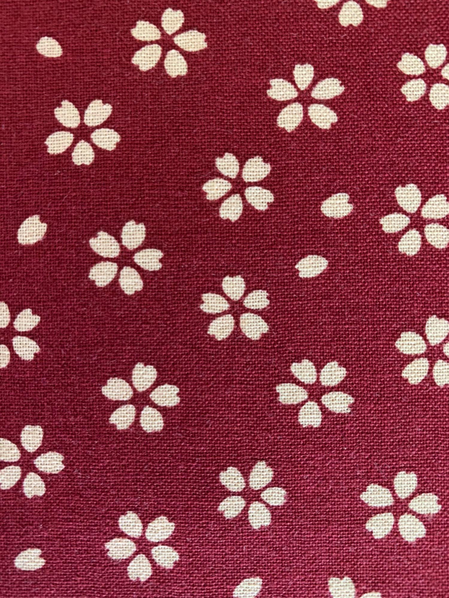 Sevenberry - Medium Cherry Blossom Cotton Fabric - Red Beige