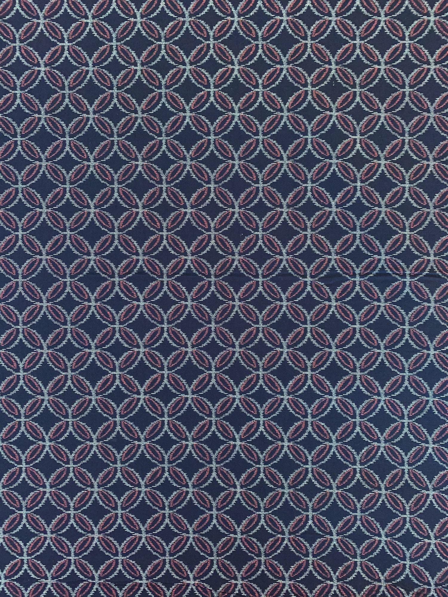 Sevenberry - Printed Ikat Kasuri Shippou Circles Cotton Fabric - Navy Orange