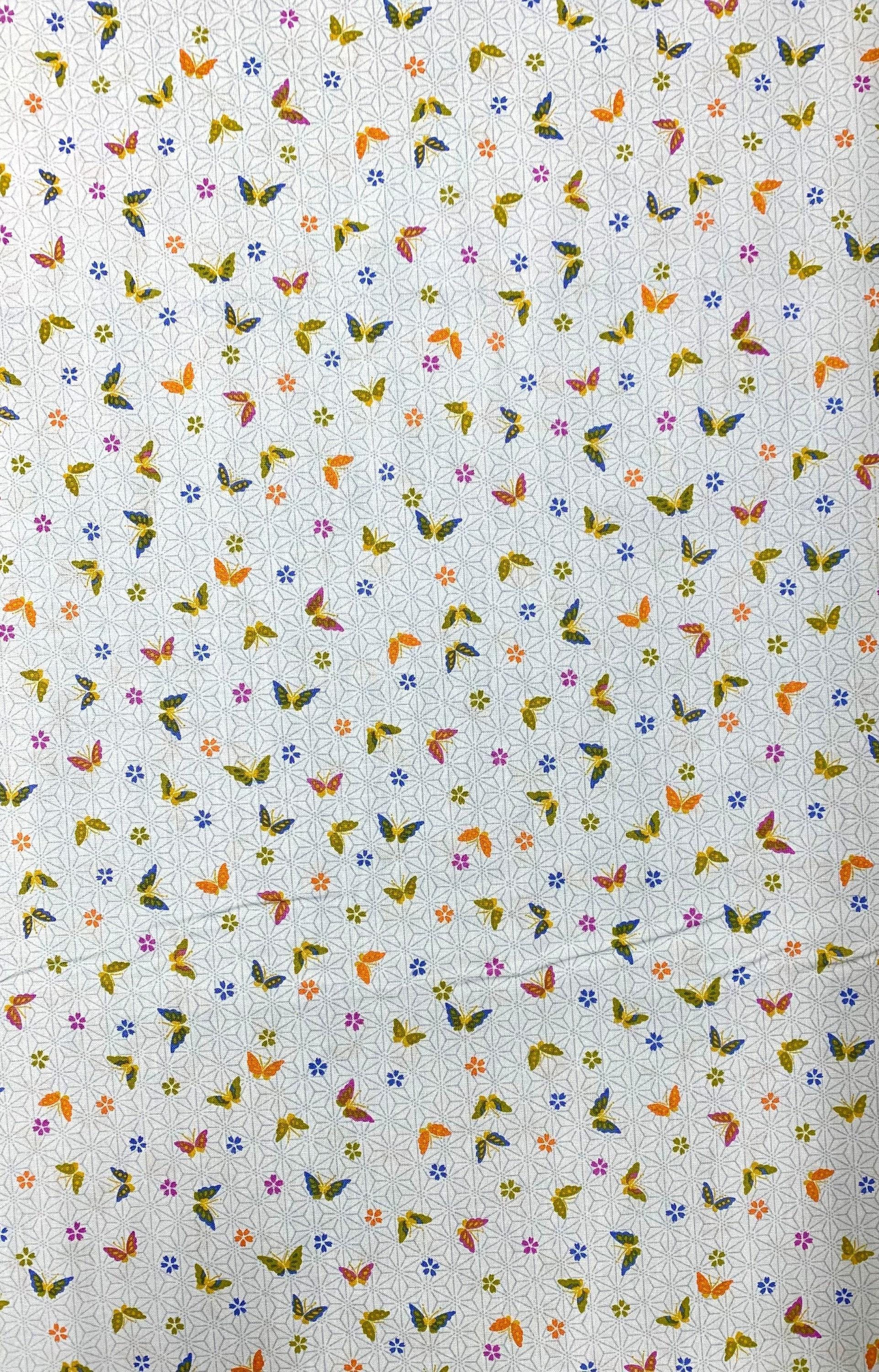 Sevenberry - Little Butterflies and Asanoha Stars Cotton Fabric - Pale Blue