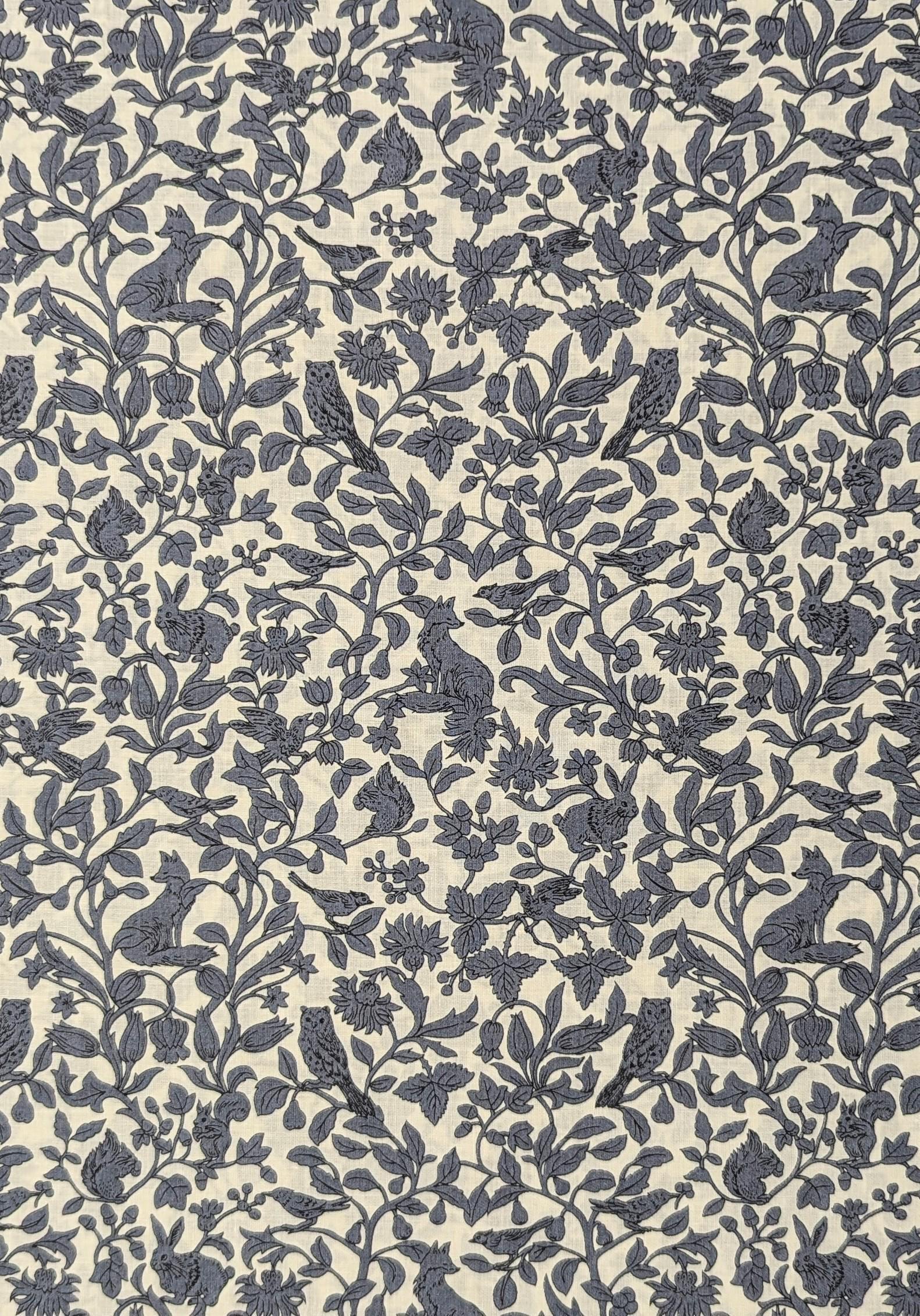 Hokkoh - Forest Creatures Cotton Lawn - White and Blue