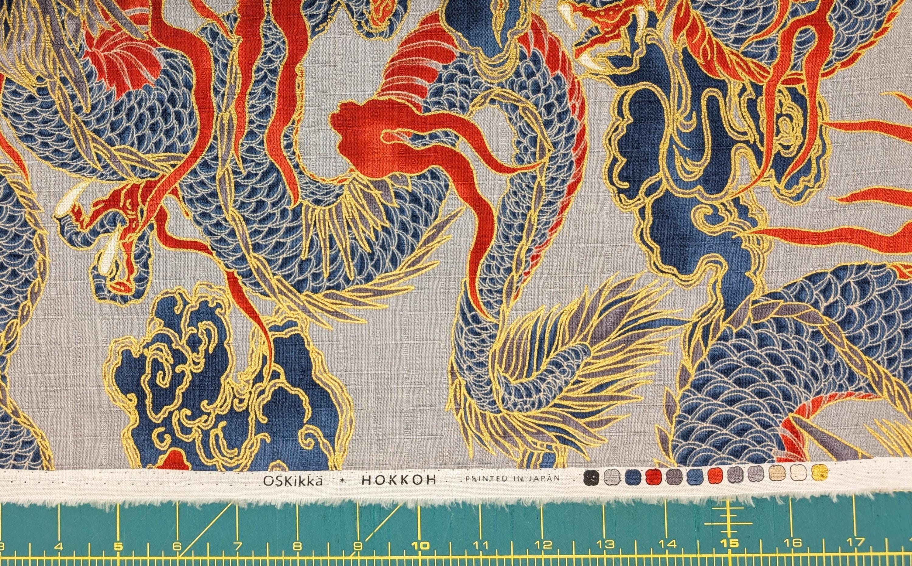 NEW Golden Dragons Hokkoh Japanese cotton dobby fabric 1025-100-1 C gray