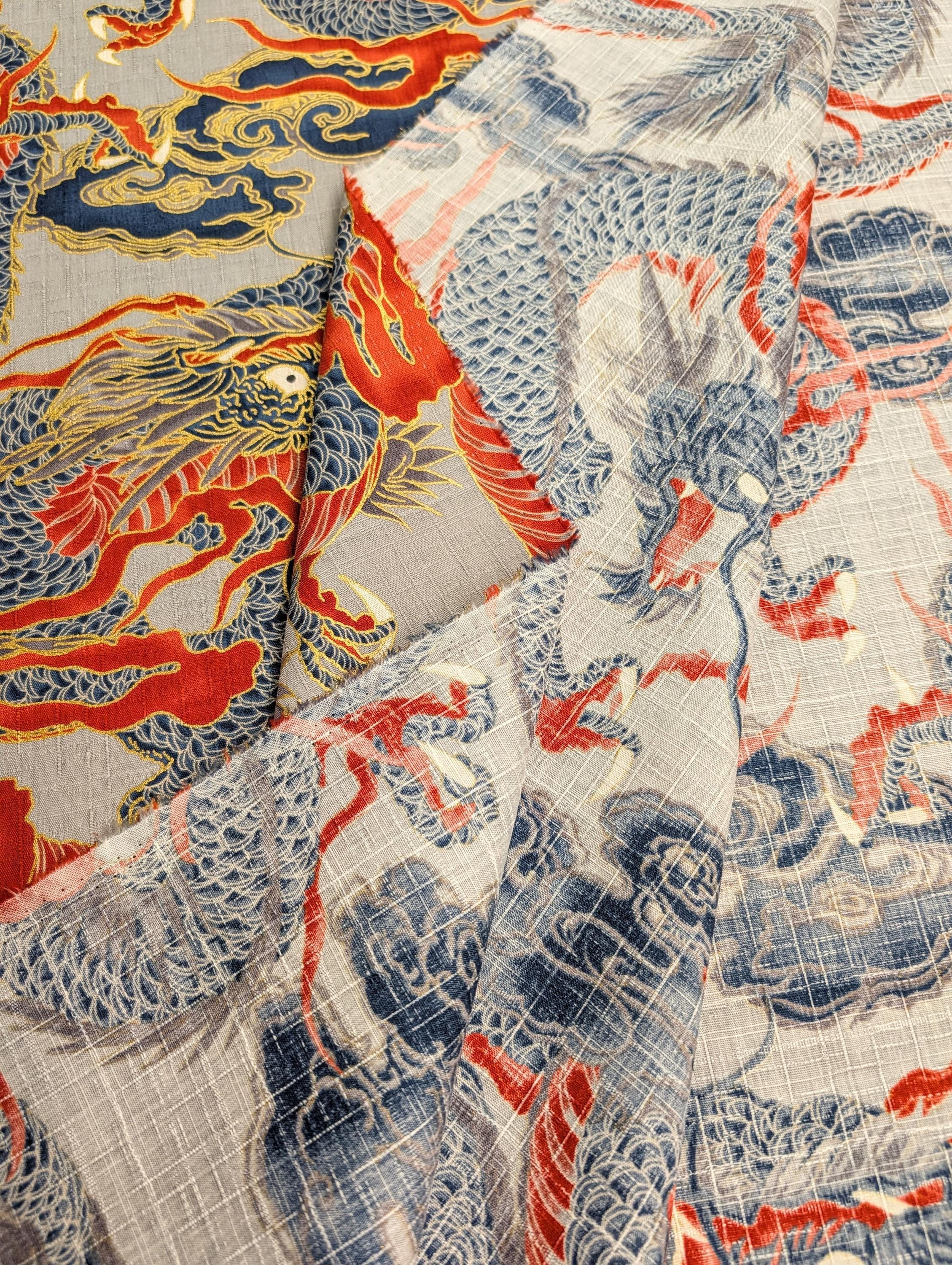 NEW Golden Dragons Hokkoh Japanese cotton dobby fabric 1025-100-1 C gray