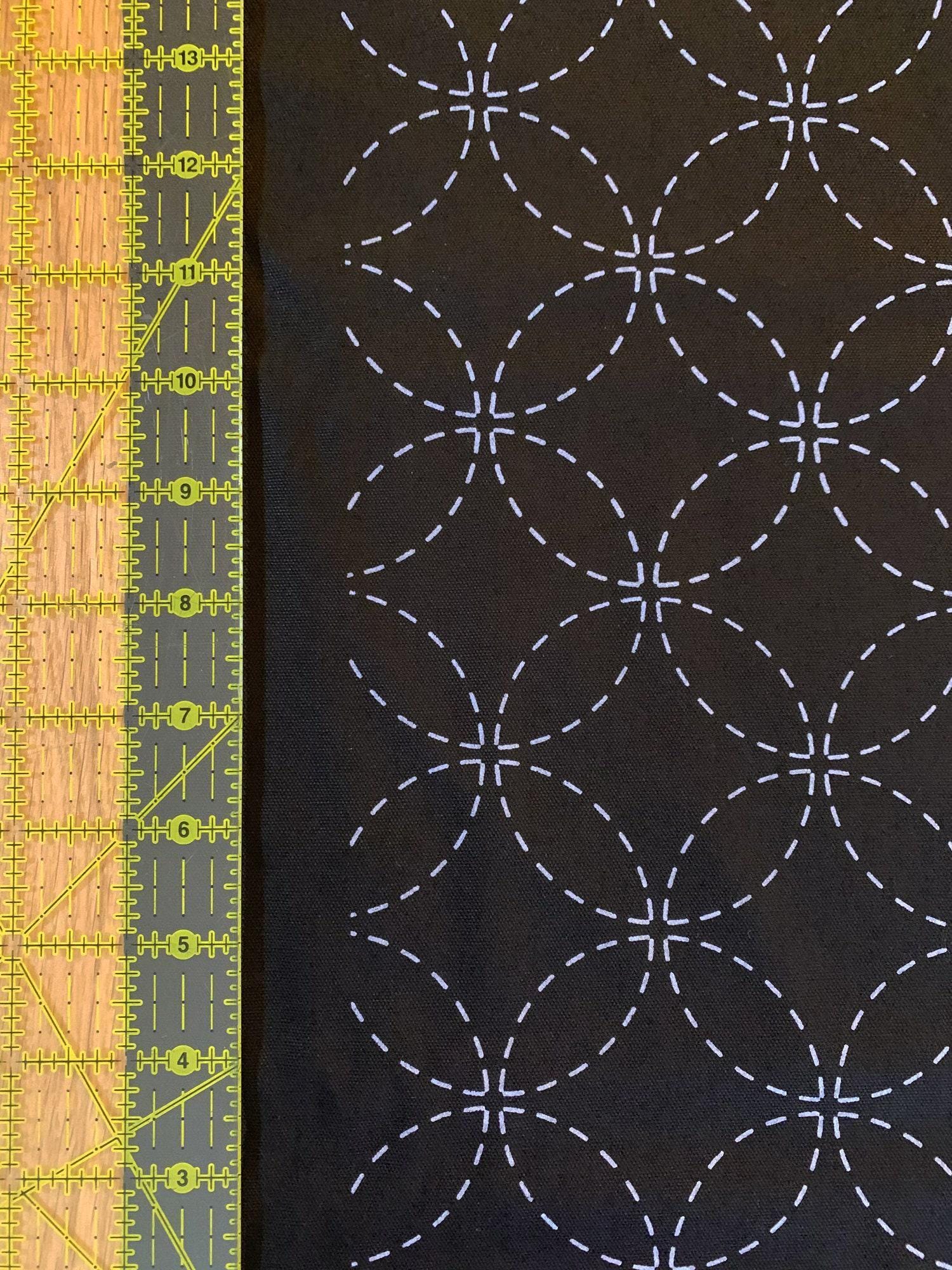 Olympus - Shippou Pre-Printed Sashiko Cotton Fabric - Black