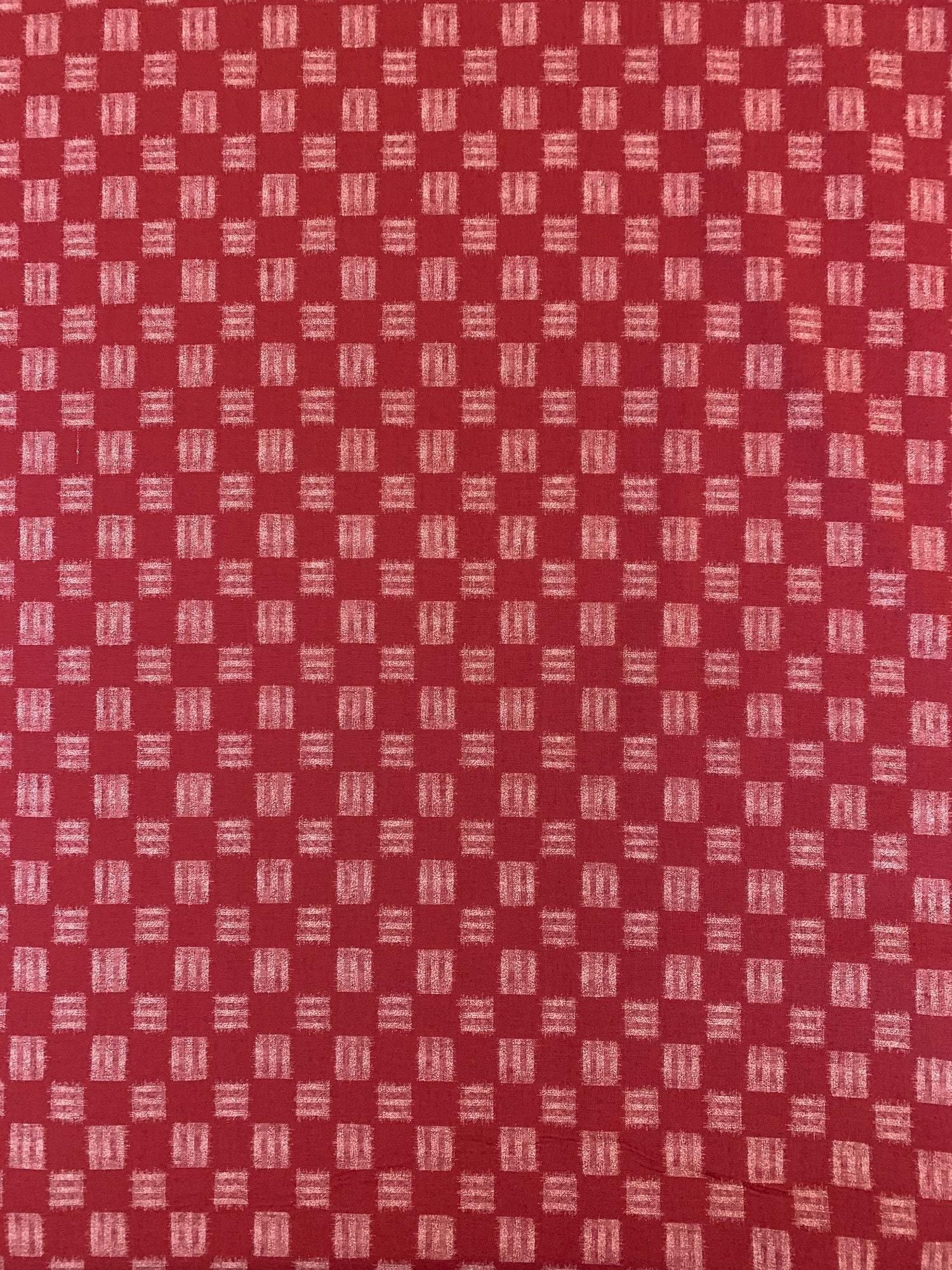 Sevenberry - Printed Ikat Squares Cotton Fabric - Red