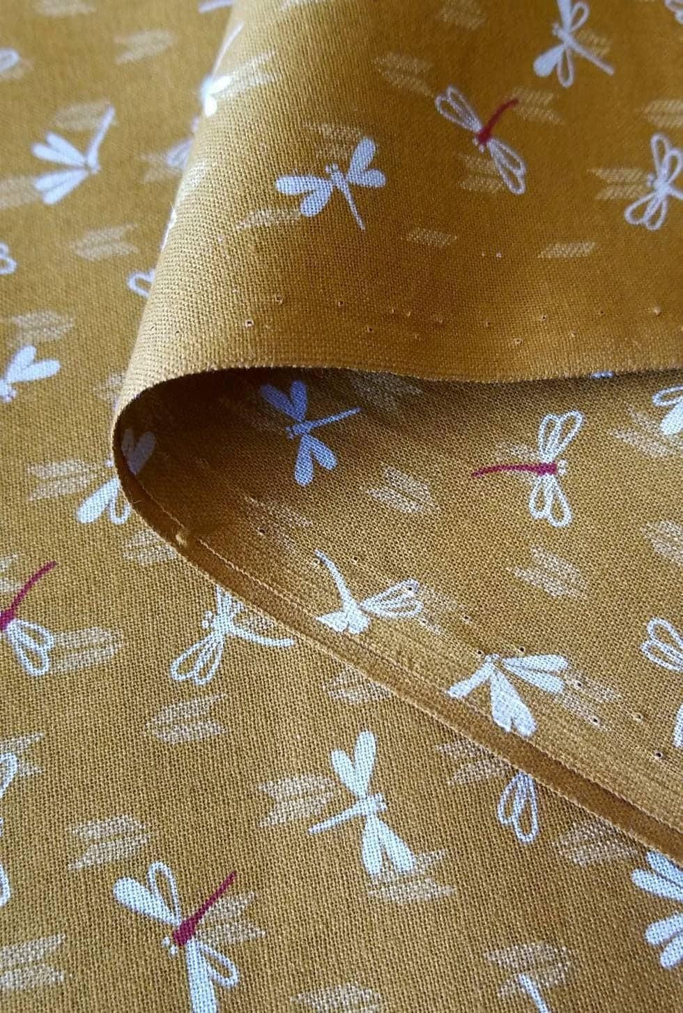 Sevenberry - Dragonflies with Arrows Cotton Fabric - Mustard Yellow
