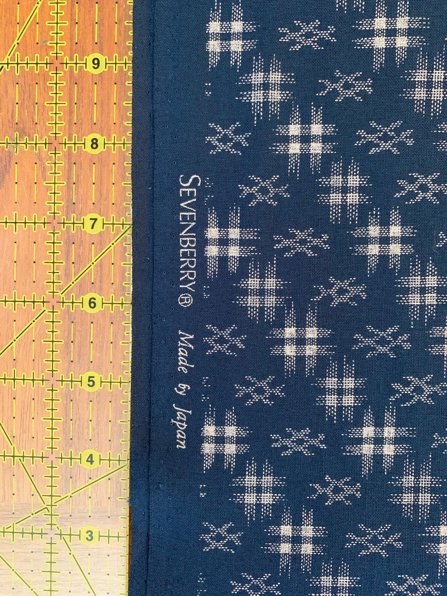 Sevenberry - Well 井戸 Hashtag Cotton Fabric - Blue Beige