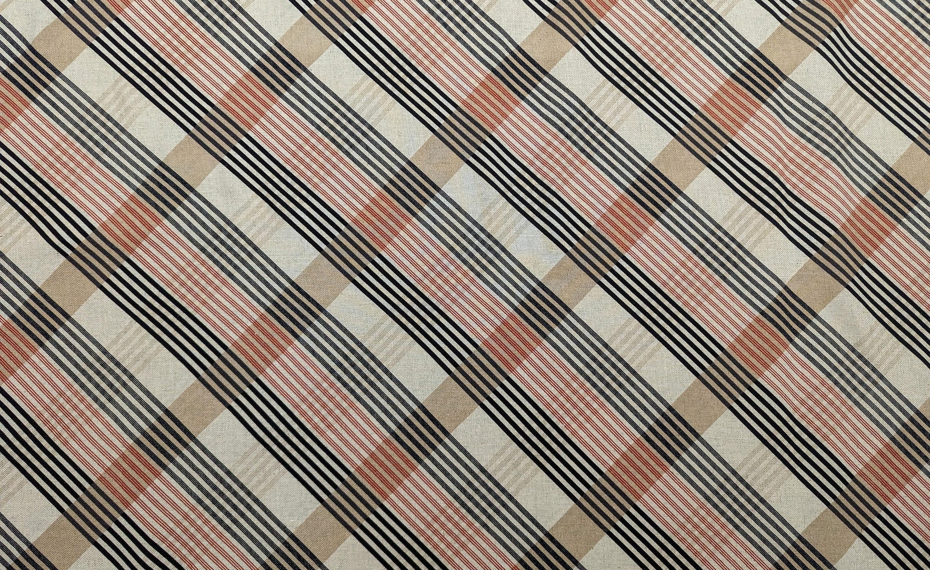 Kokka - Plaid Stripe Cotton/Linen Fabric - Red