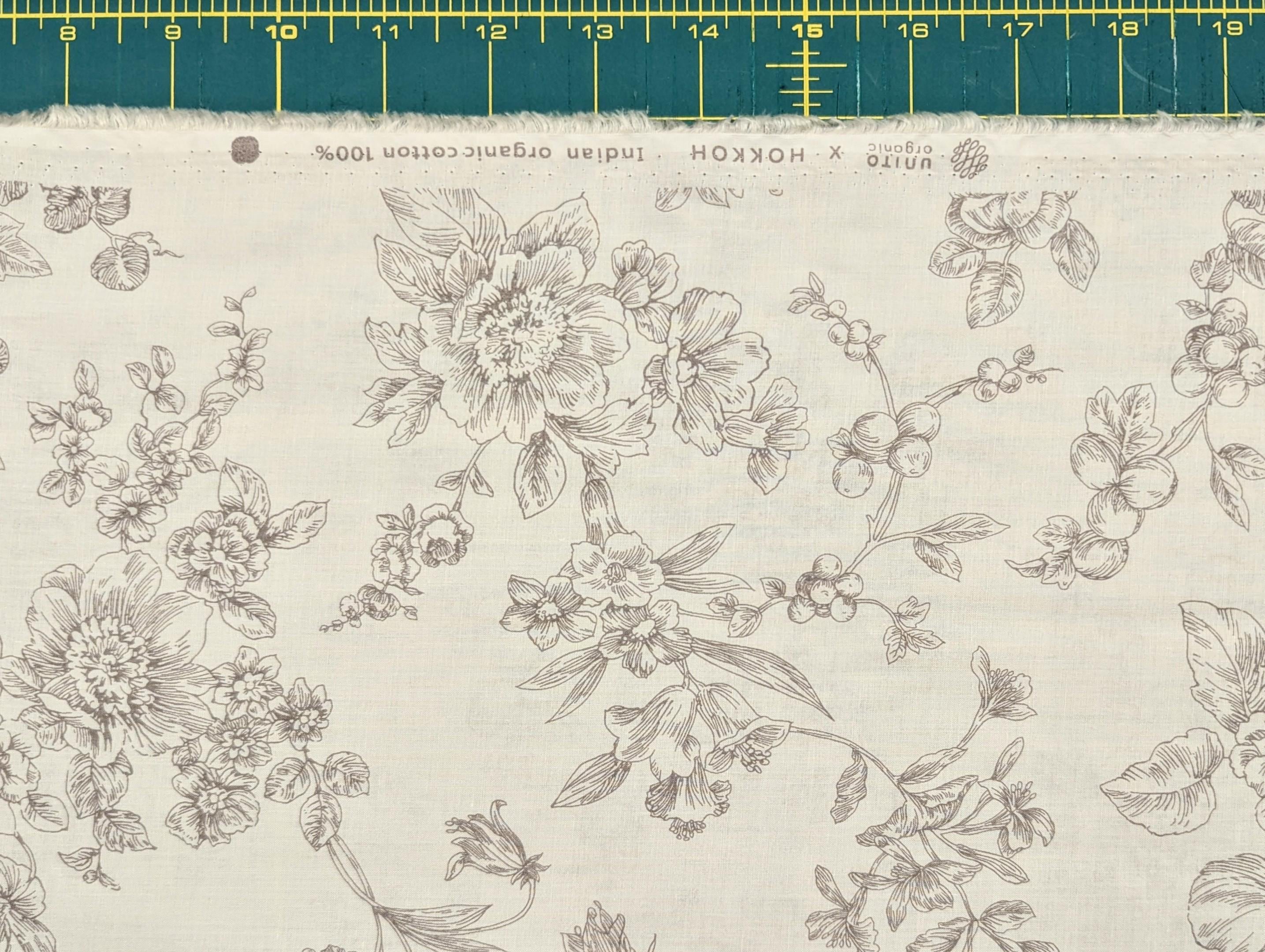 Hokkoh - Botanical Filigree Cotton Lawn - White and Gray