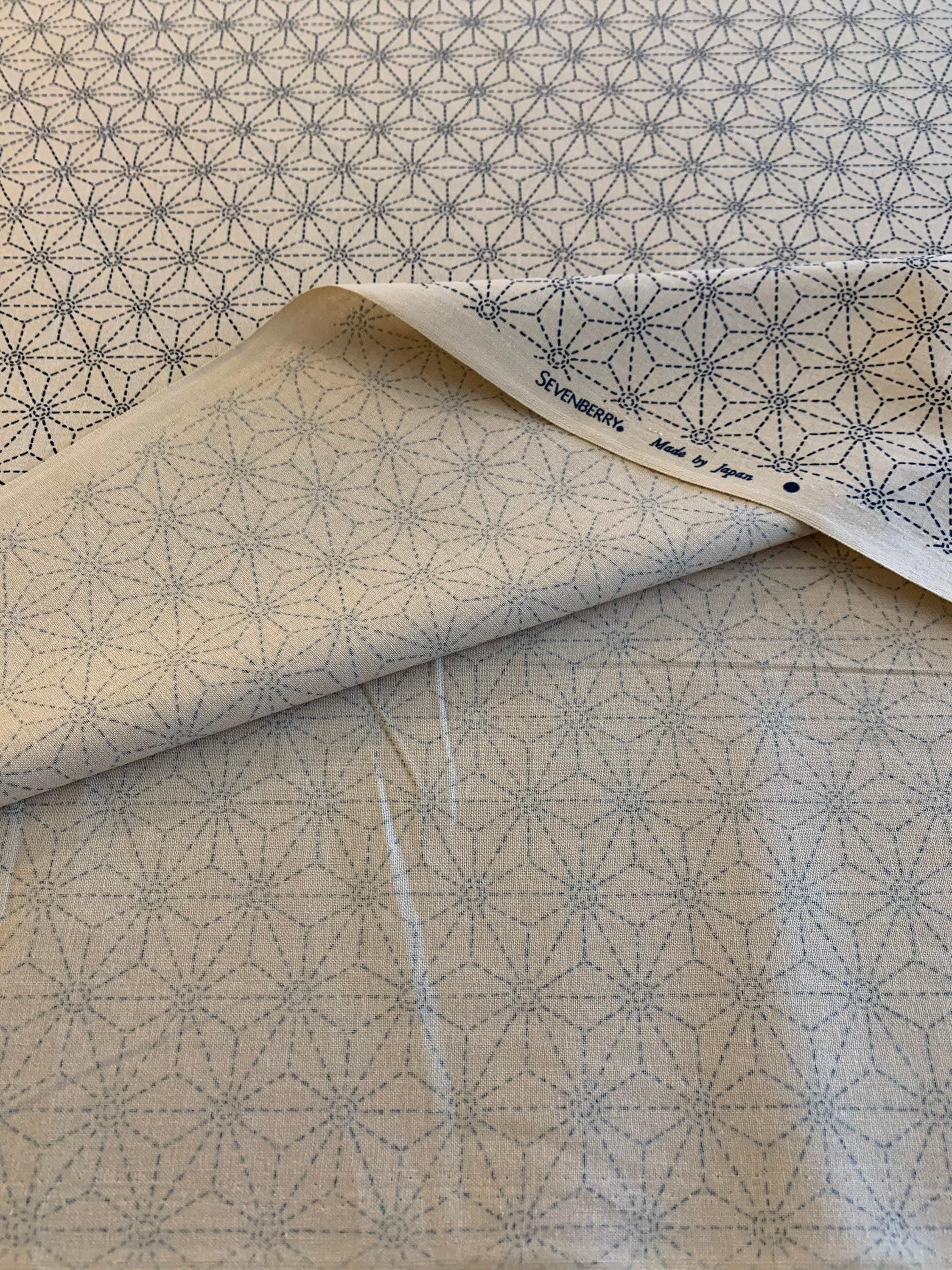 Sevenberry - Sashiko Asanoha Stars Cotton Fabric - Beige Blue