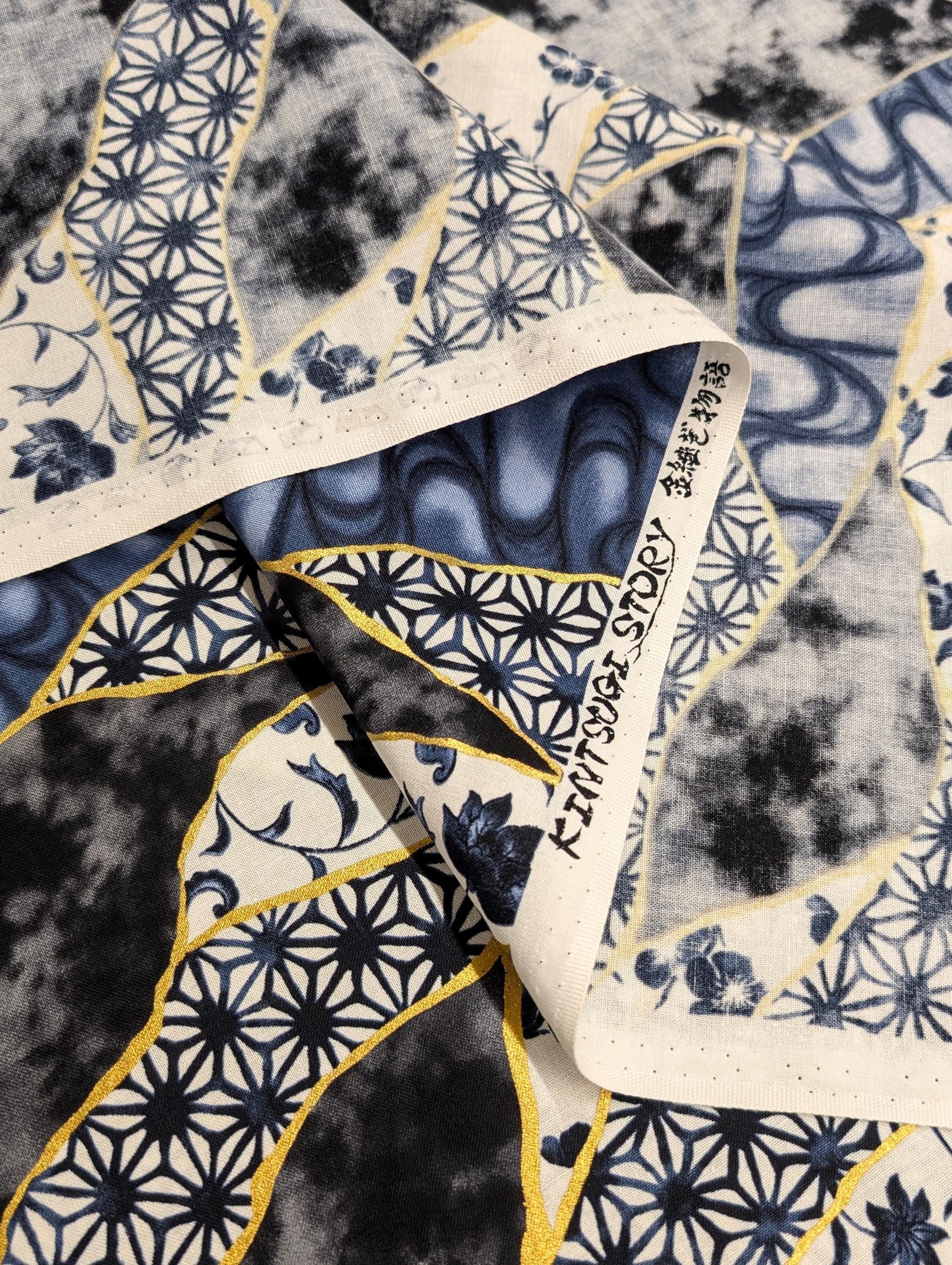 Senyo - Patterned Golden Kintsugi Cotton Fabric - Black