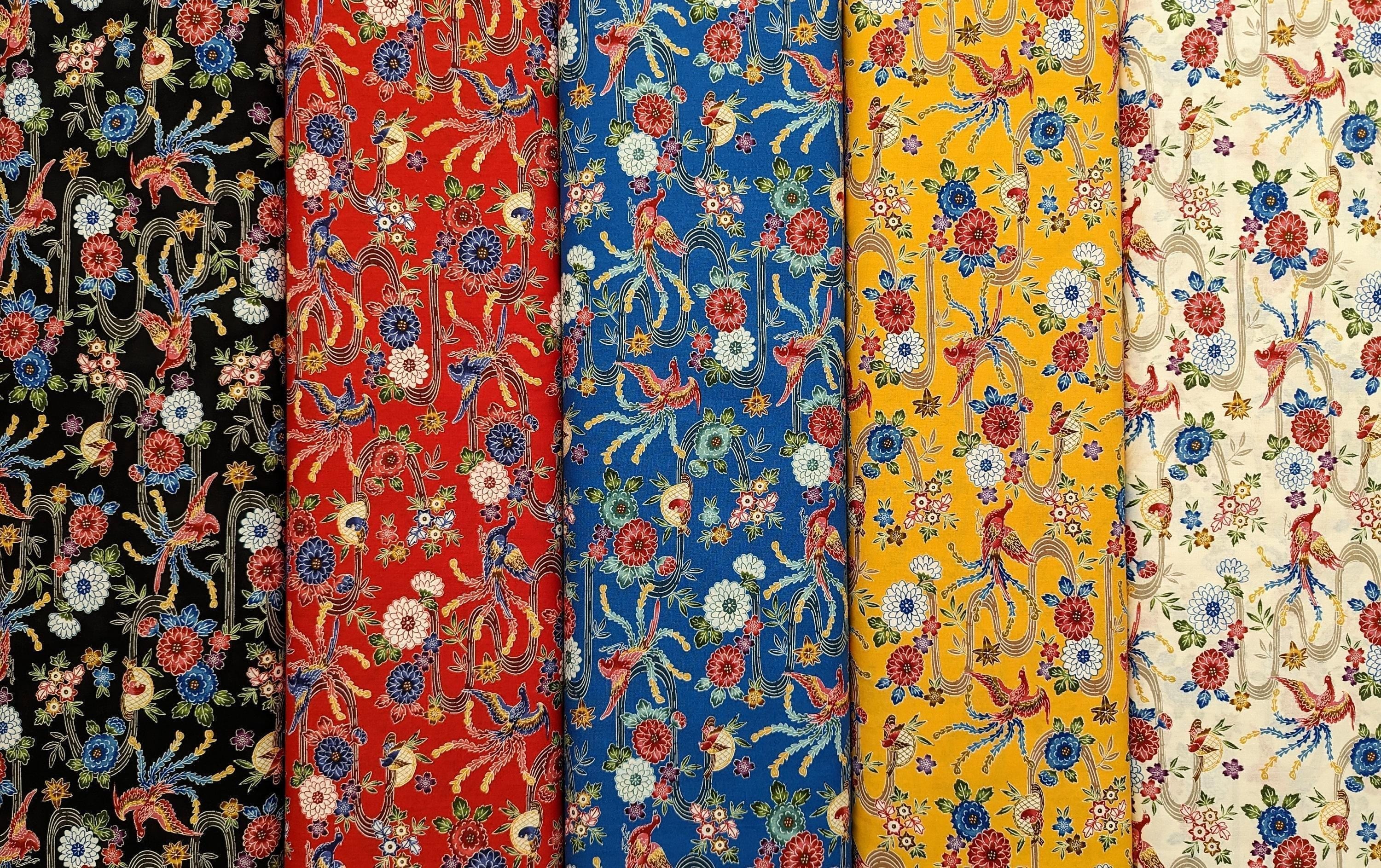 Cosmo - Bingata Phoenix and Flowers Cotton - Blue