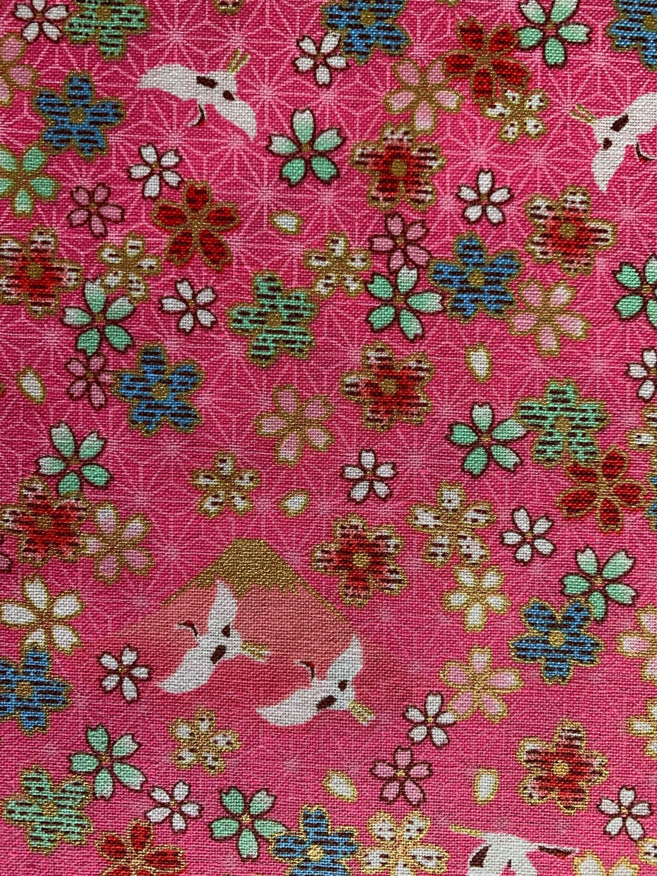 Cranes and Cherry Blossoms Japanese cotton fabric 2000-84C pink