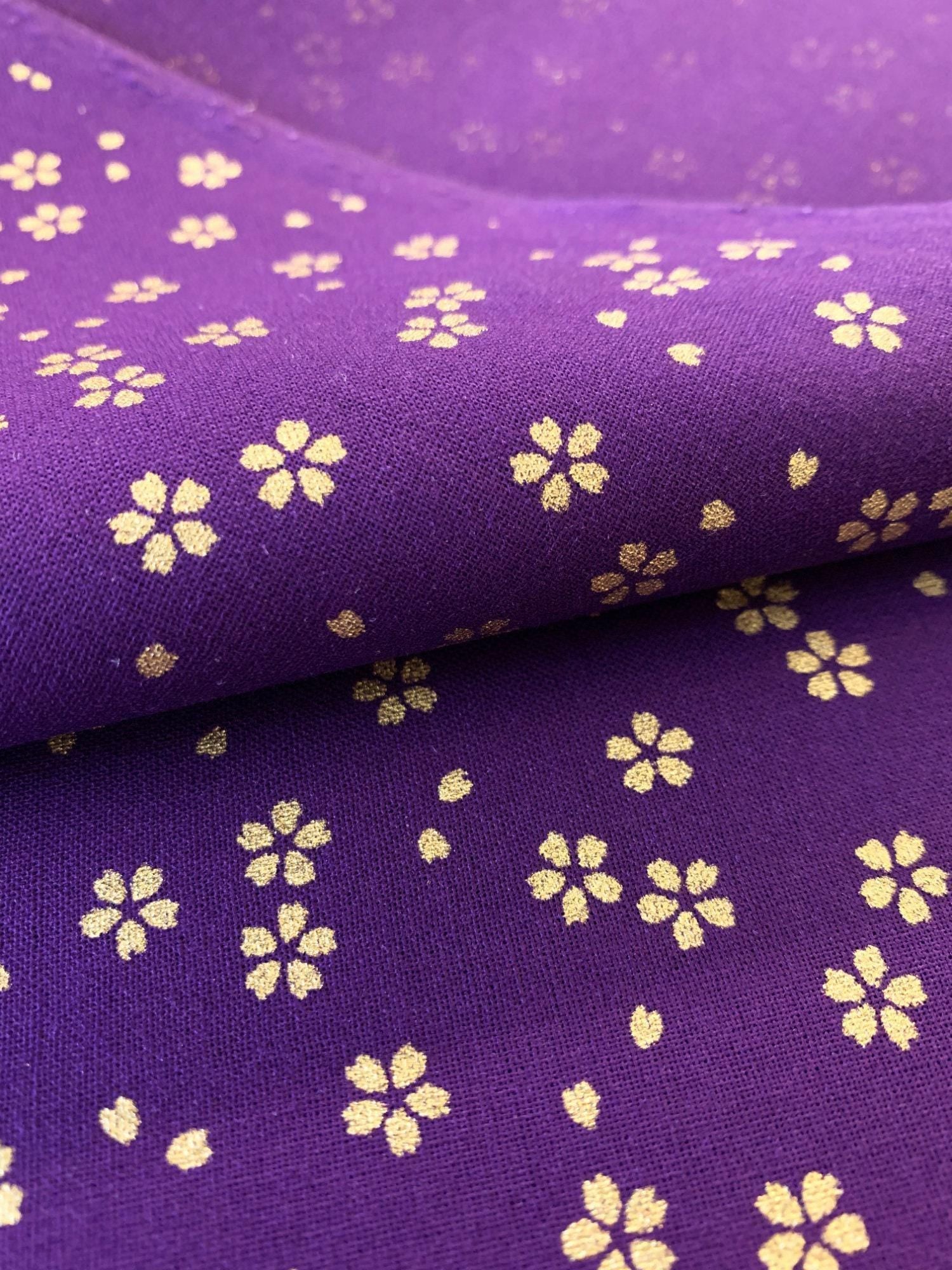 Sevenberry - Golden Cherry Blossoms Cotton Fabric - Purple