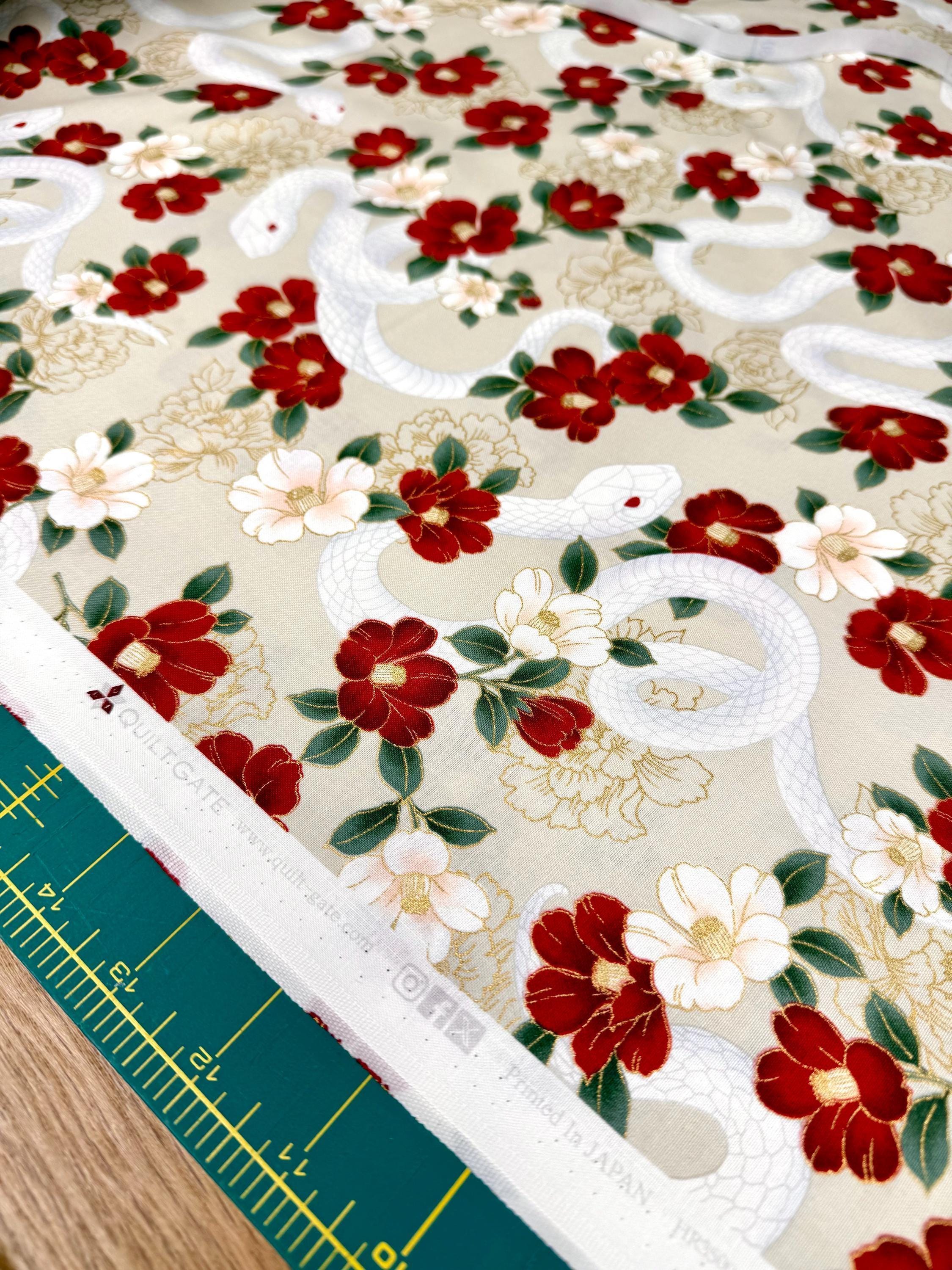 QuiltGate - Hyakka Ryoran Year of the Snake Cotton Fabric - Cream Beige