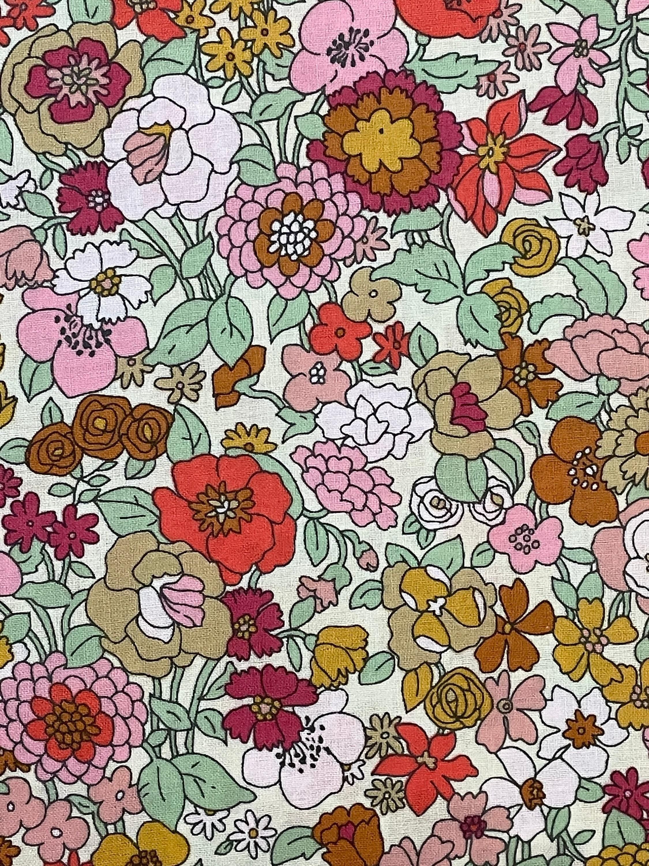 Sunwell - Bold Blooms Cotton Lawn - Cream Pink Orange