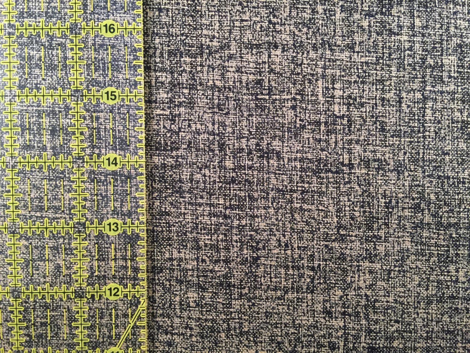 Sevenberry - Rustic Weave Print Cotton Fabric - Navy Blue Beige