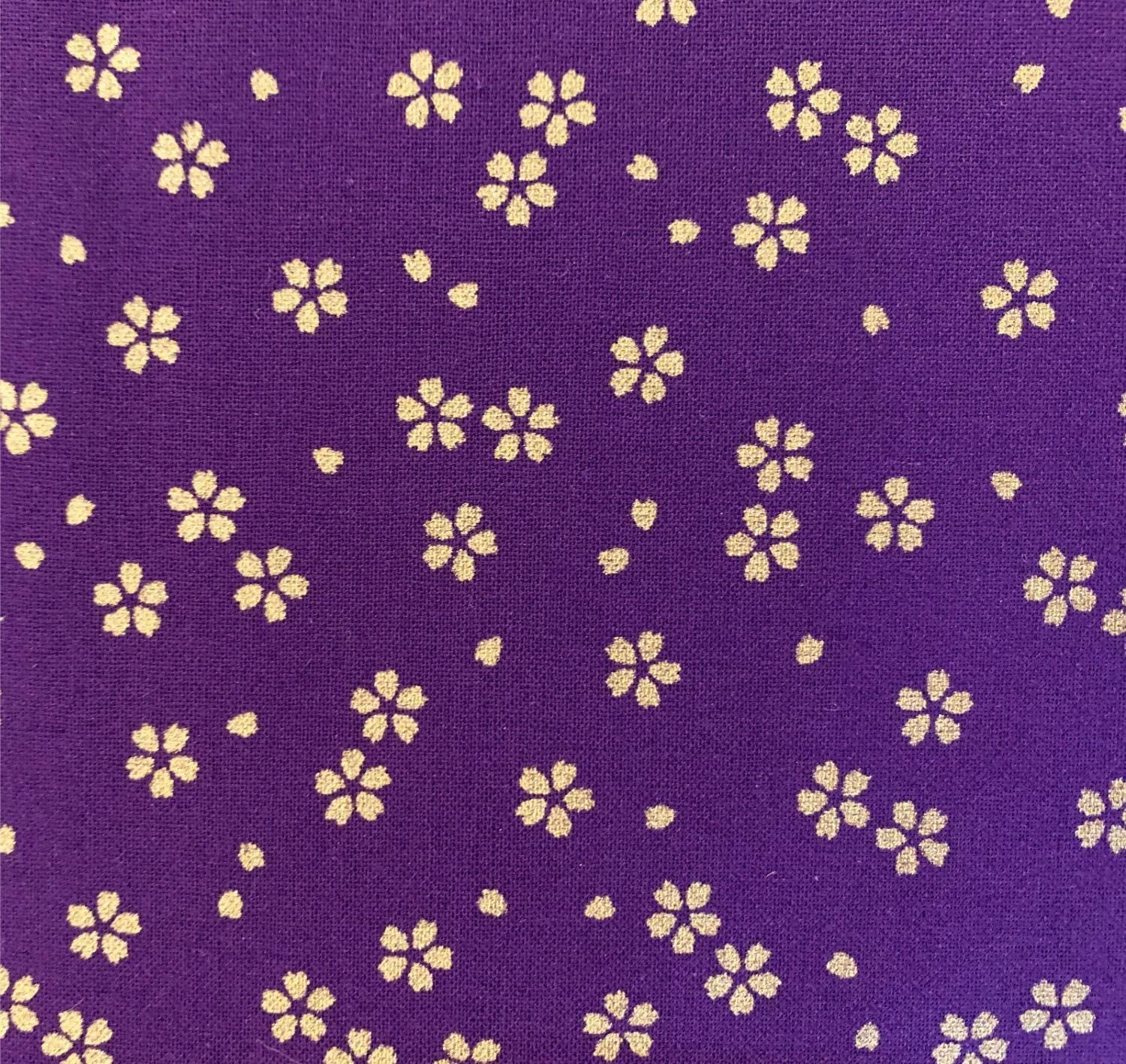 Sevenberry - Golden Cherry Blossoms Cotton Fabric - Purple
