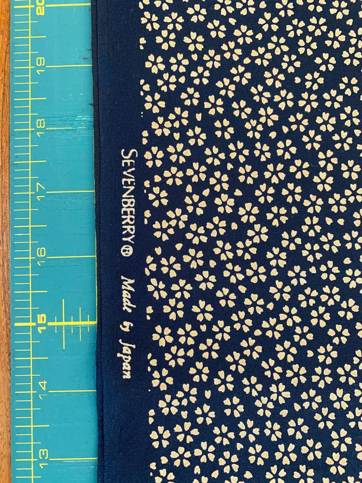 Sevenberry - Cherry Blossom Cotton Fabric - Navy Blue and Beige