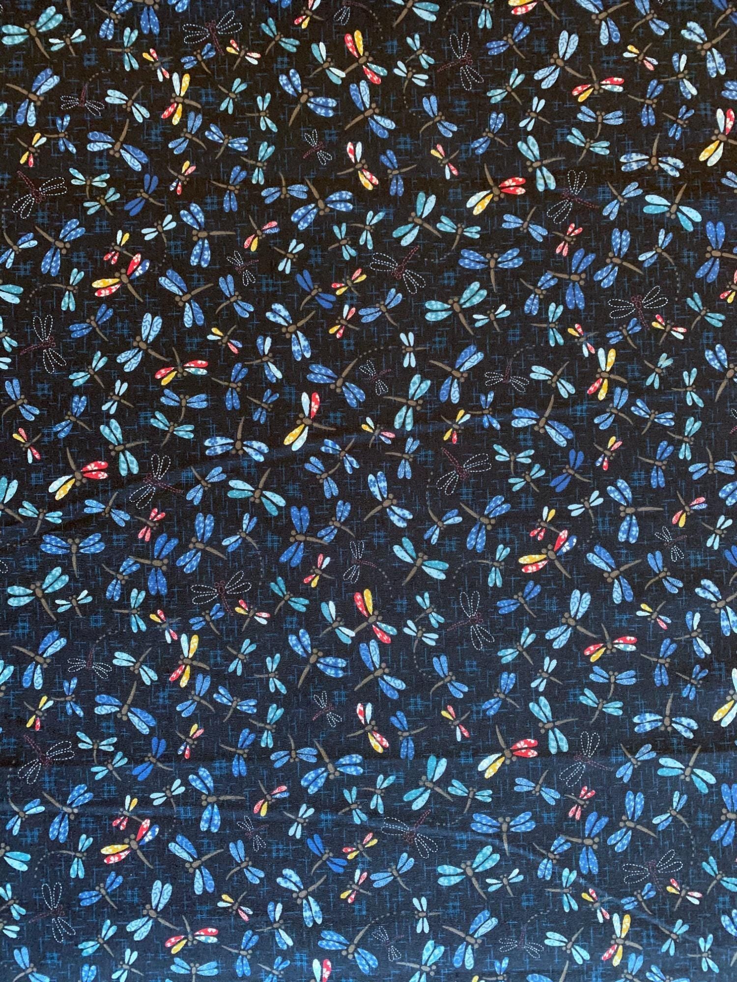 Sevenberry - Patchwork Dragonflies Cotton Fabric - Blue