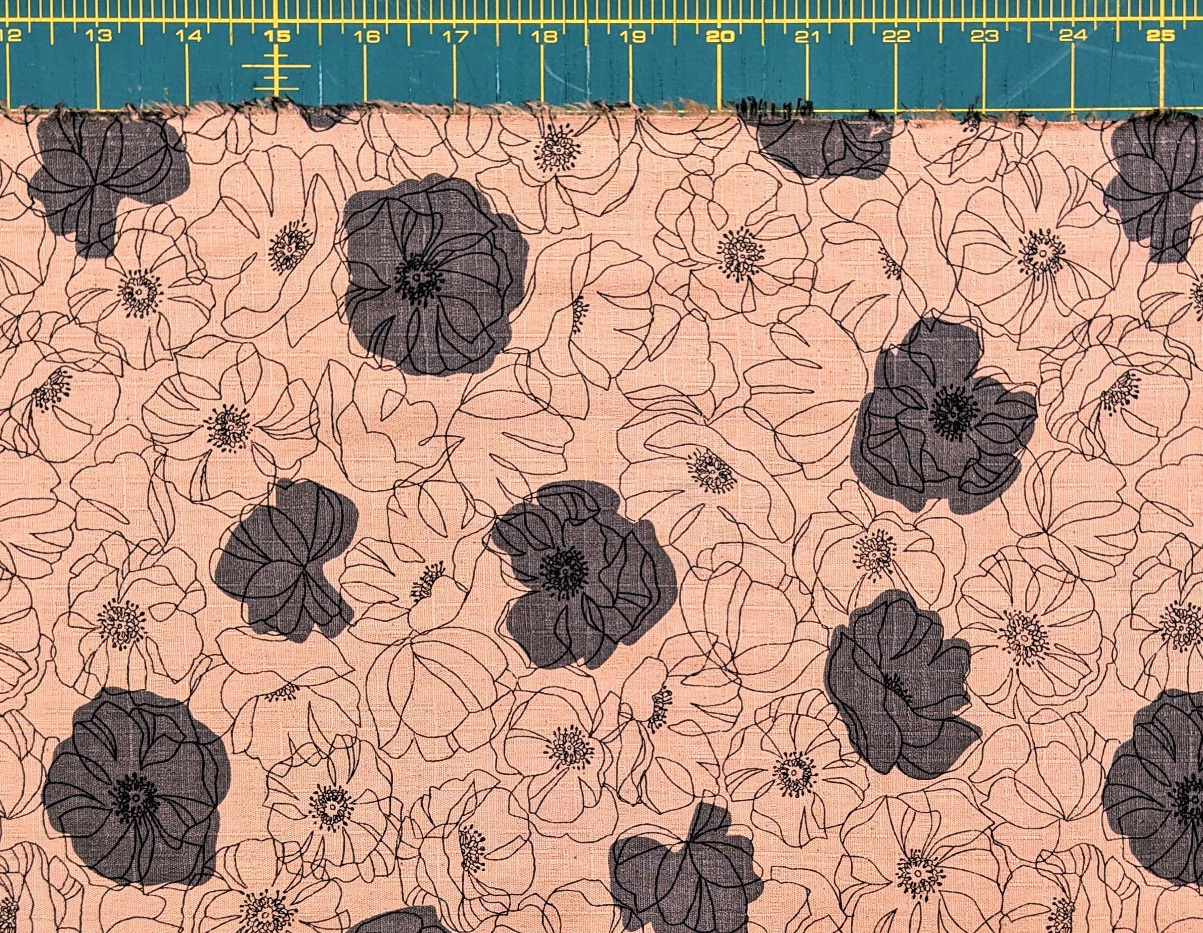 Koizumi - Line Art Poppies Cotton Dobby - Pink and Gray