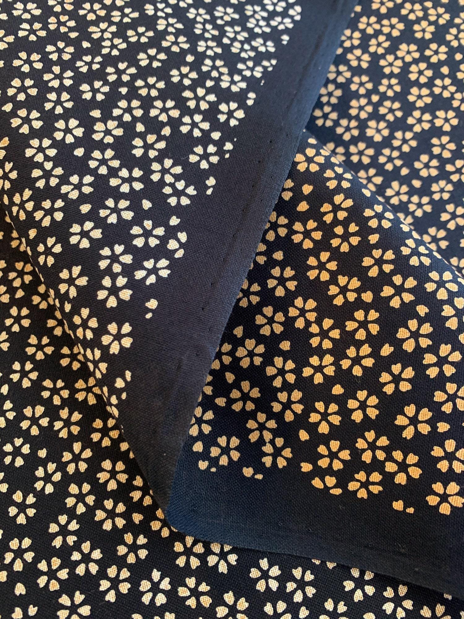 Sevenberry - Cherry Blossom Cotton Fabric - Navy Blue and Beige