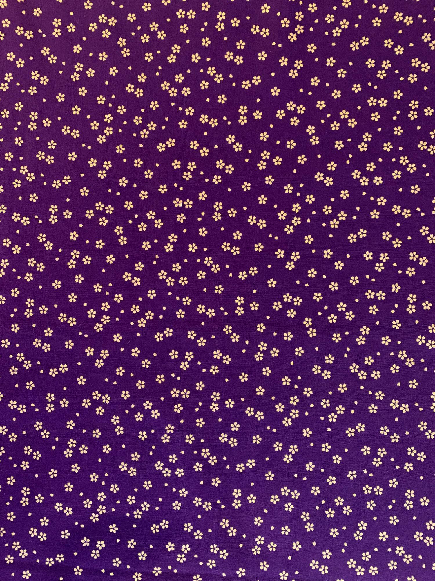 Sevenberry - Golden Cherry Blossoms Cotton Fabric - Purple
