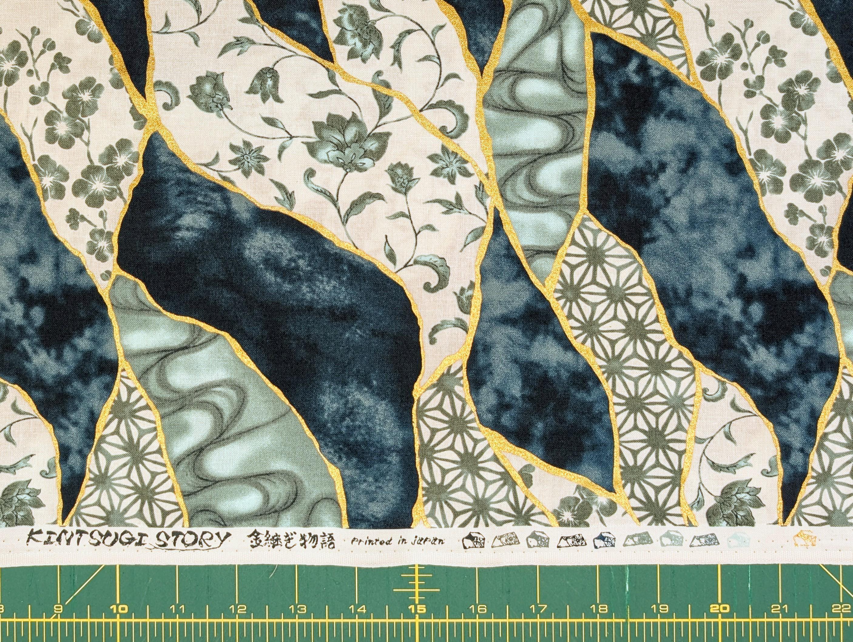 Senyo - Patterned Golden Kintsugi Cotton Fabric - Gray