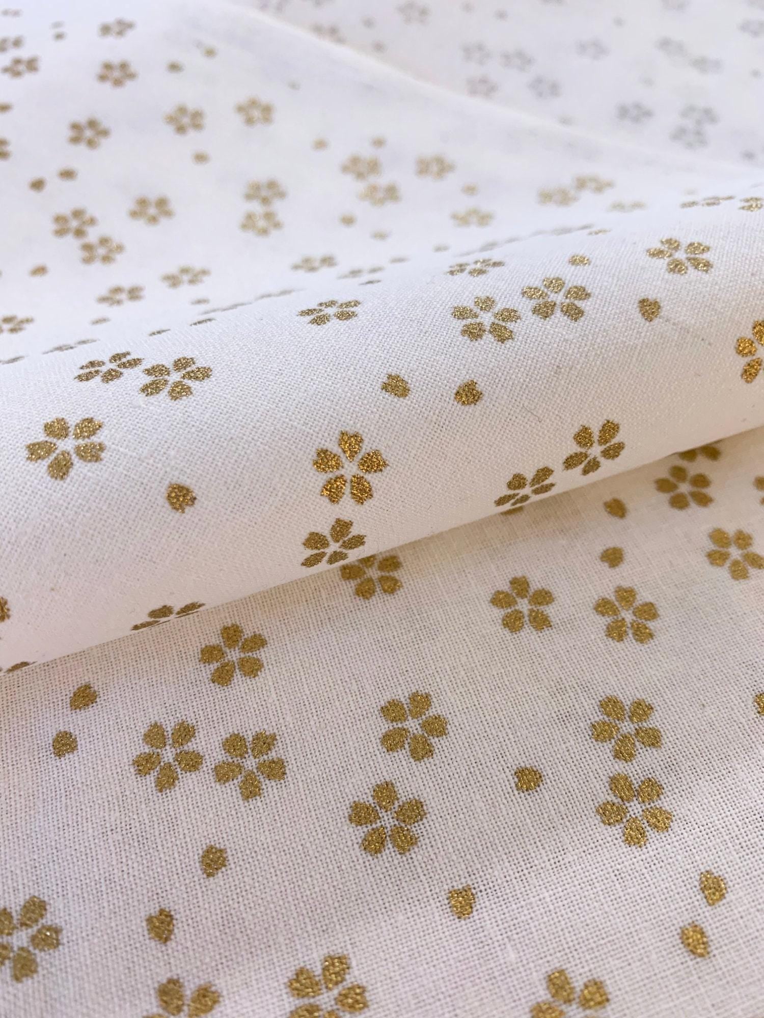 Sevenberry - Golden Cherry Blossoms Cotton Fabric - White