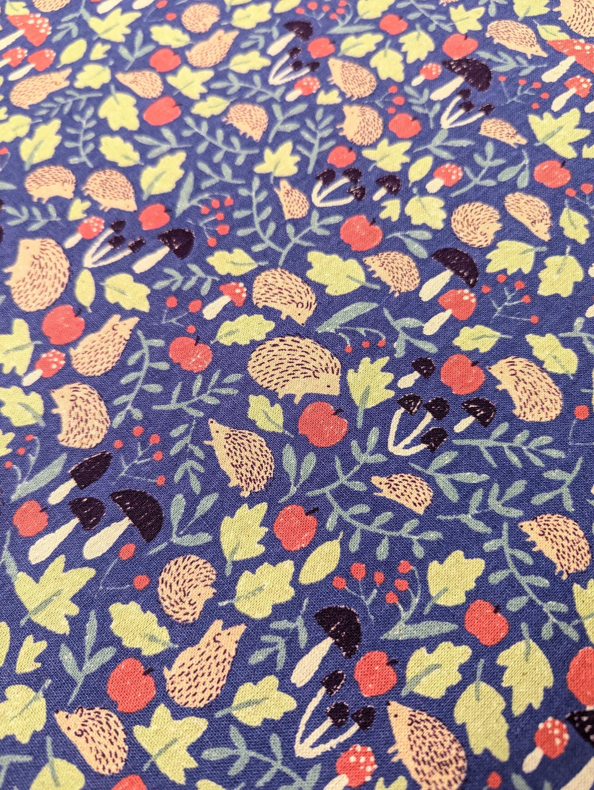 Sevenberry - Hedgehogs and Fungi Cotton/Linen Light Canvas - Purple