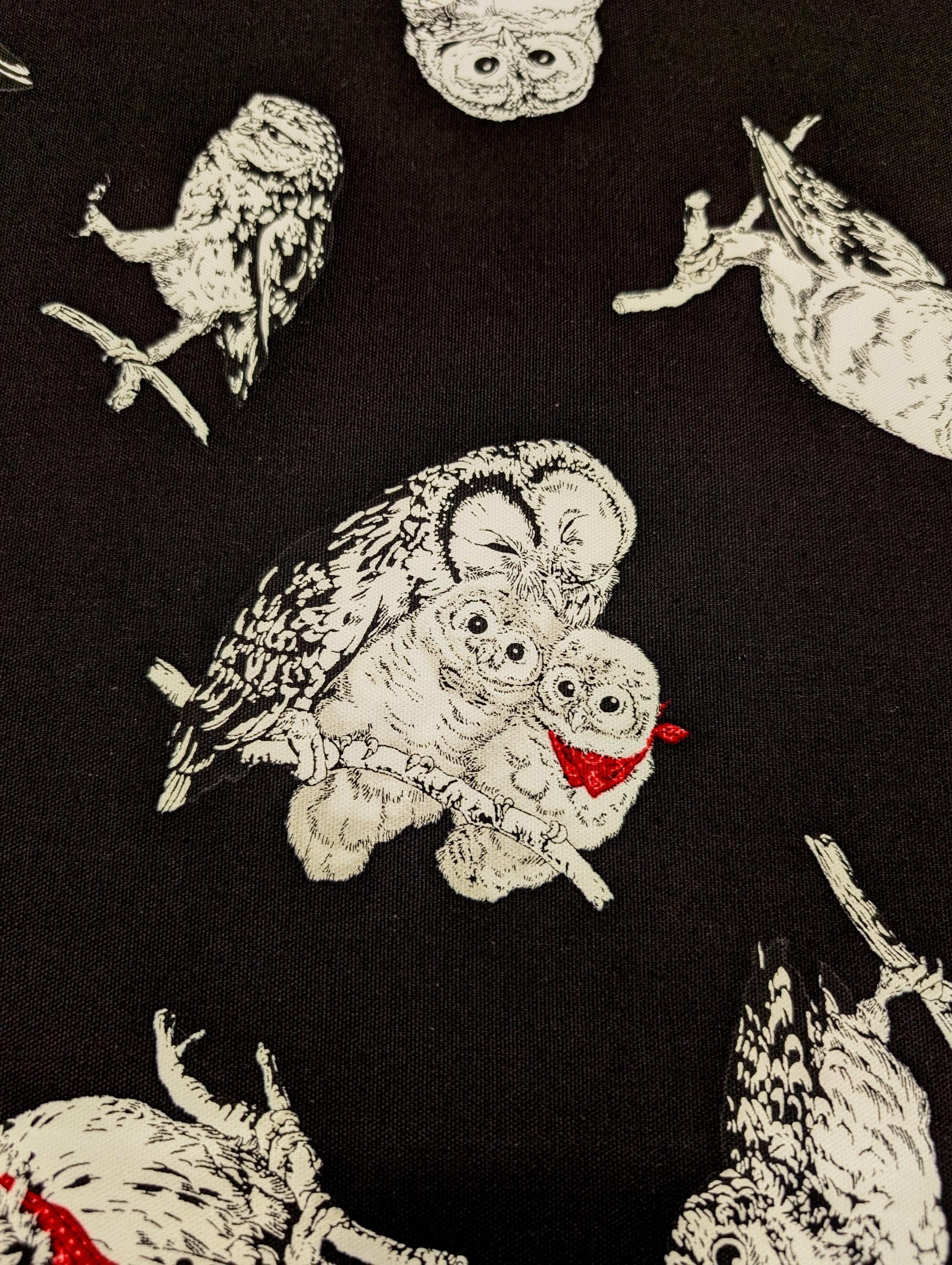 Cosmo - Owls in Bandanas Cotton Oxford - Black