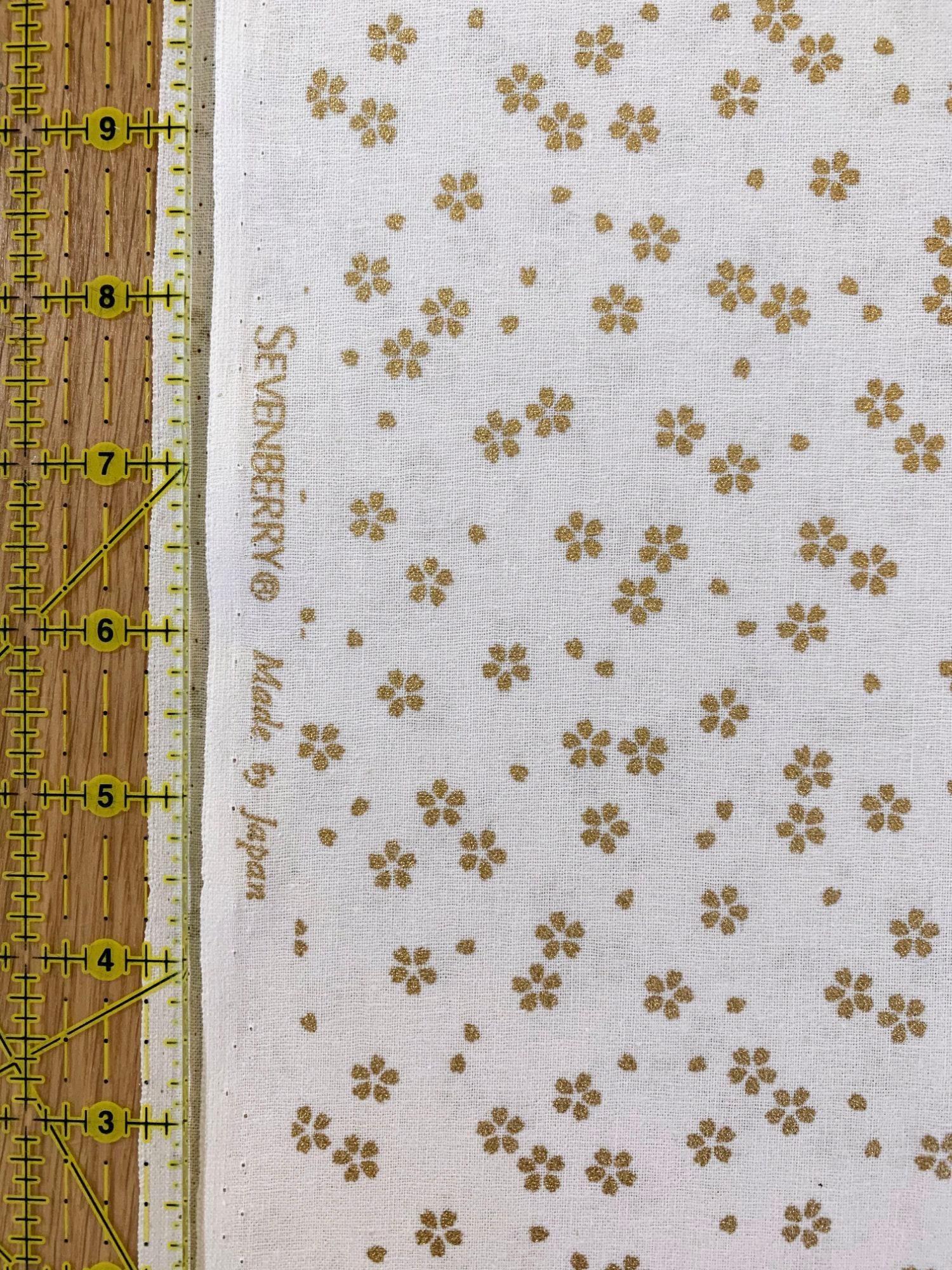 Sevenberry - Golden Cherry Blossoms Cotton Fabric - White