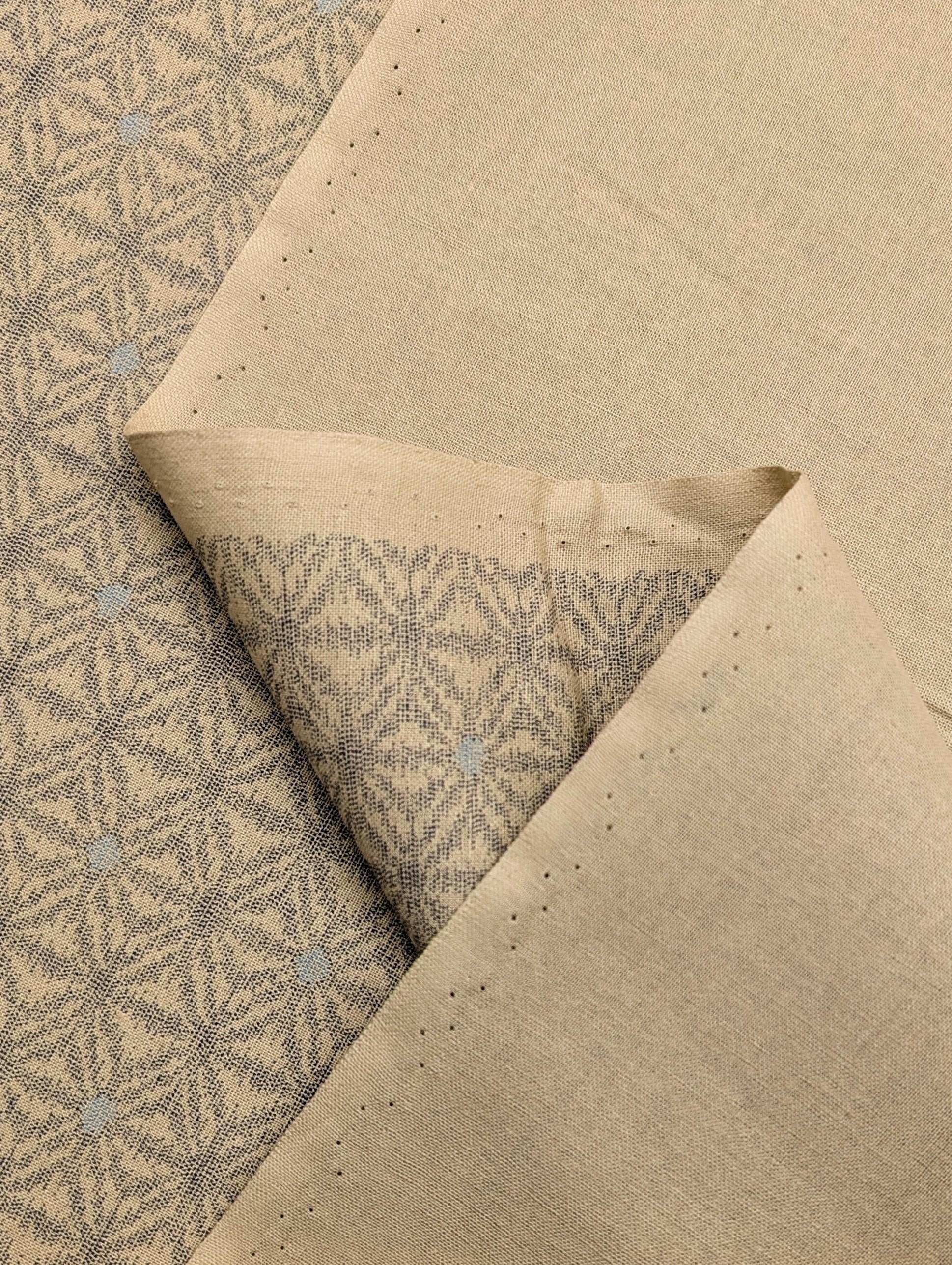 Sevenberry - Printed Ikat Asanoha Variation Stars in Beige and Gray Cotton Fabric - Beige Gray