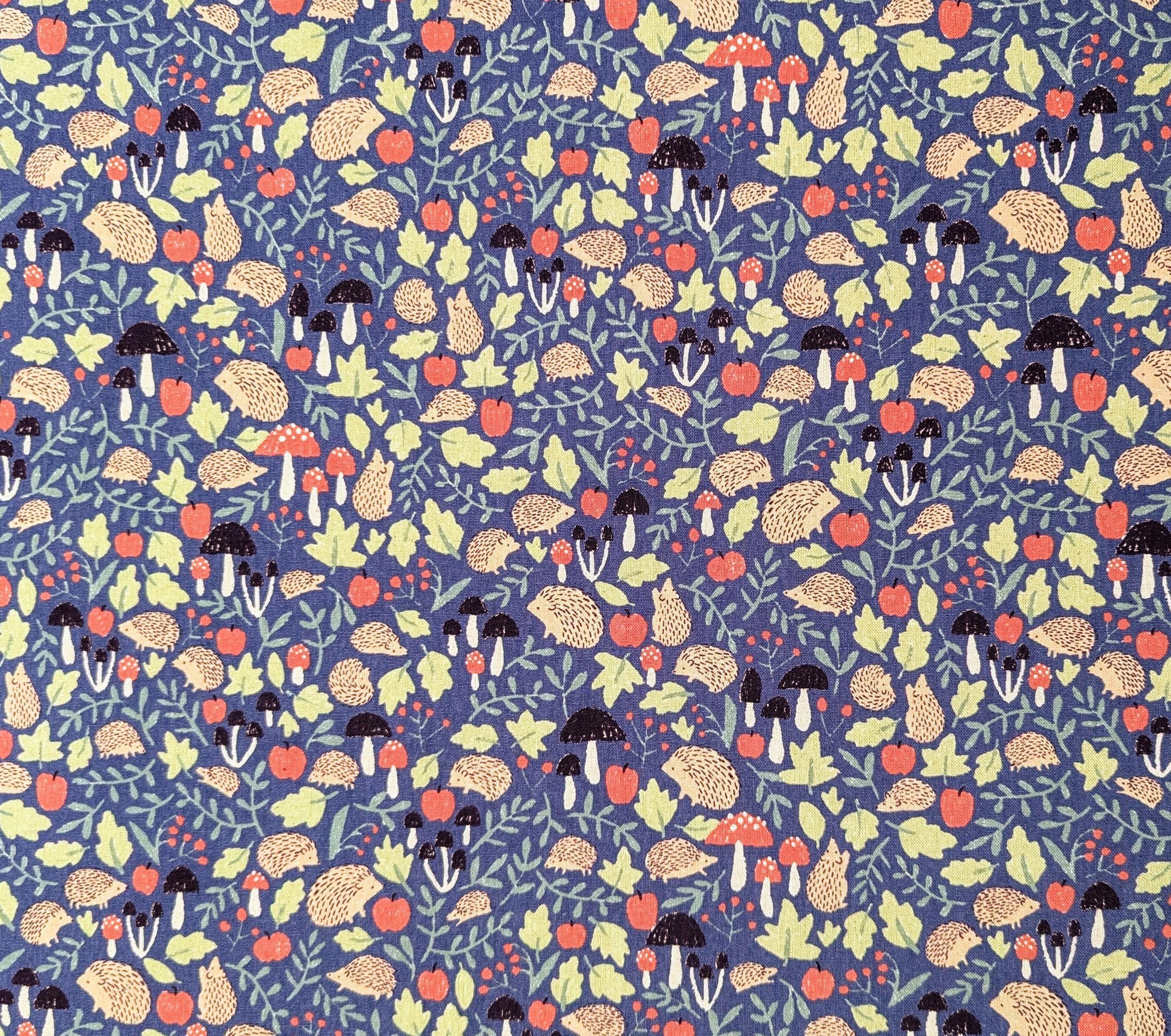 Sevenberry - Hedgehogs and Fungi Cotton/Linen Light Canvas - Purple