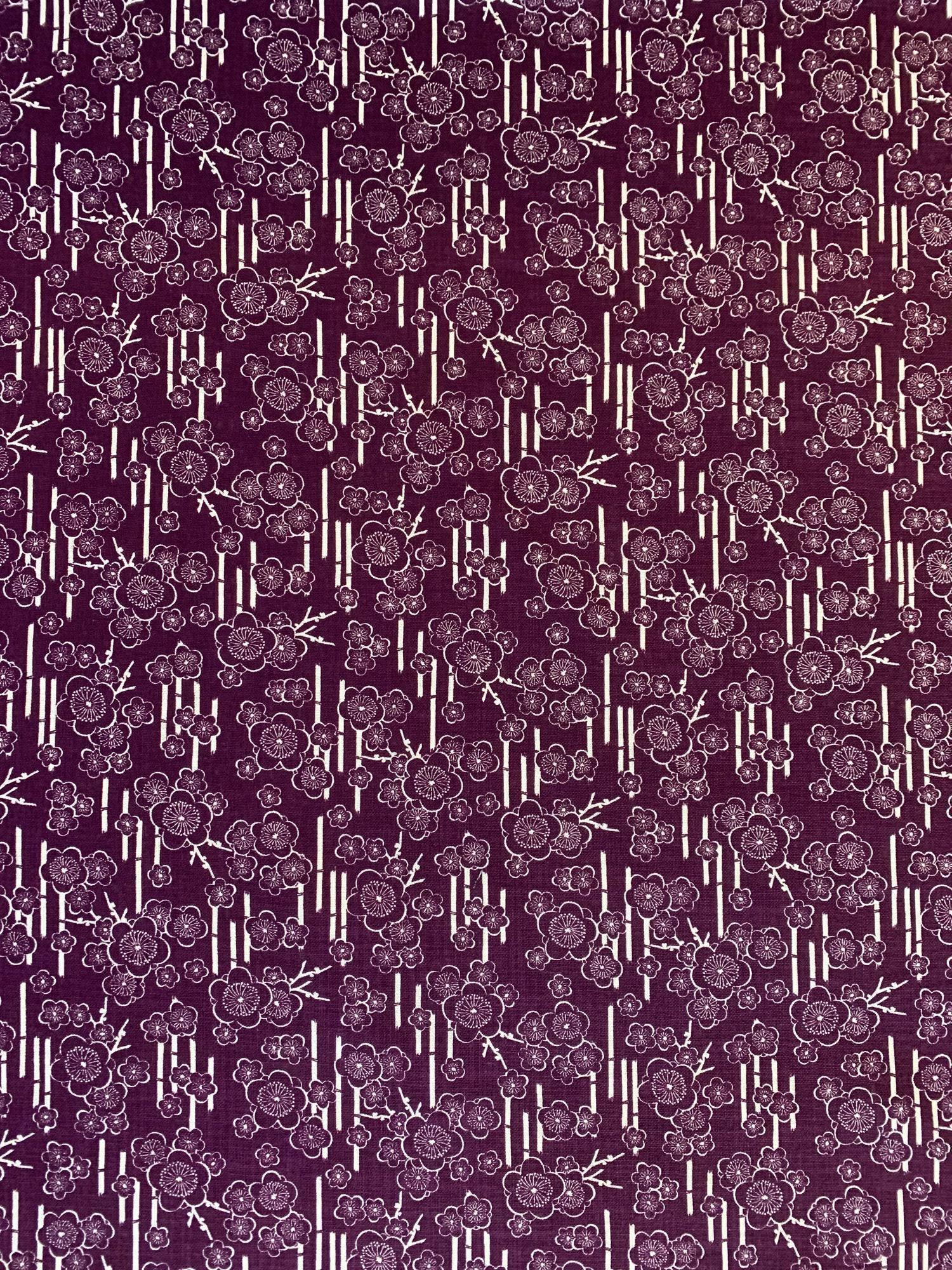 Sevenberry - Plum Cherry Blossoms Cotton Fabric - Purple