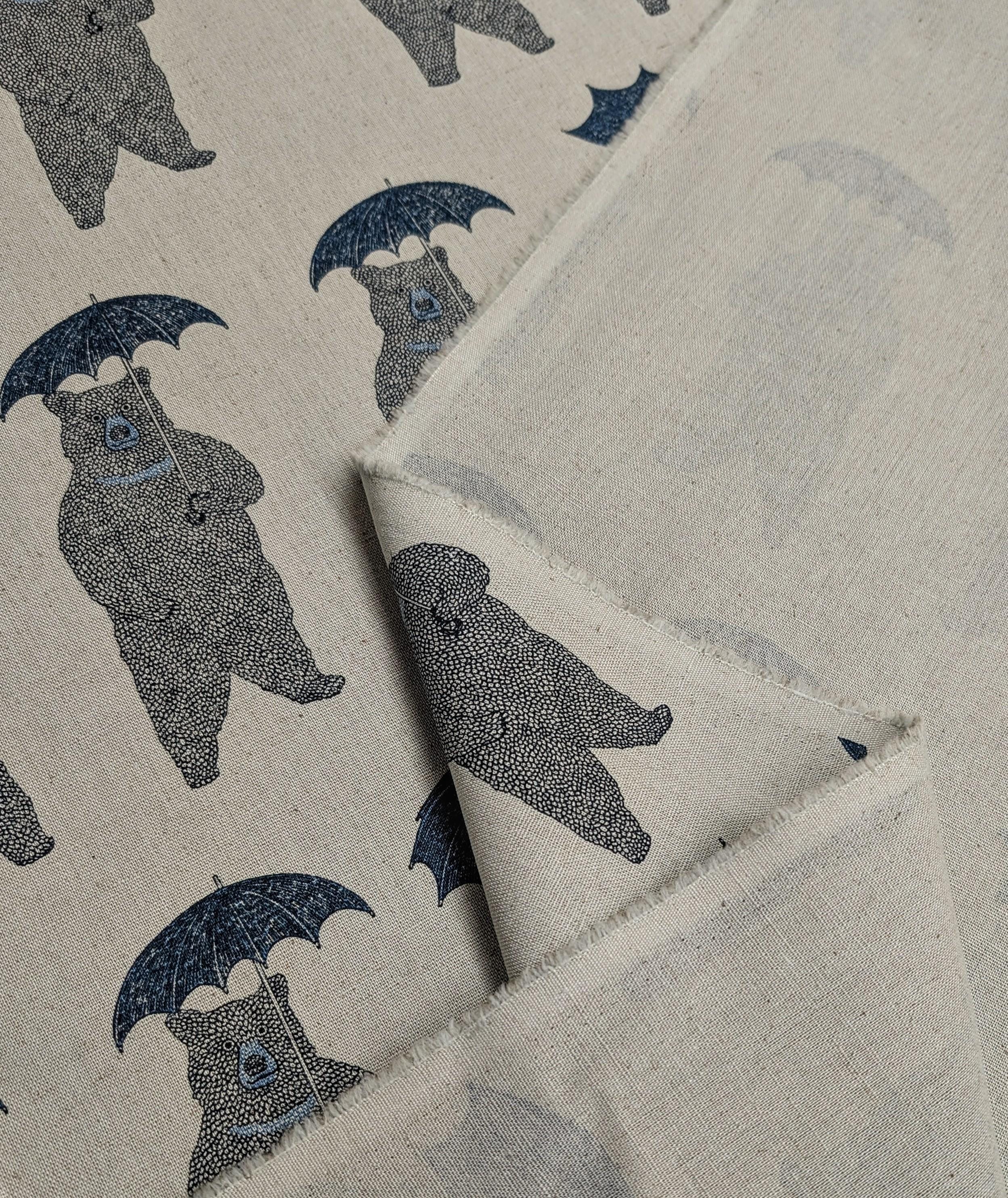 Koizumi - Bear-Able Weather Bears with Umbrellas Cotton/Linen Canvas - Blues