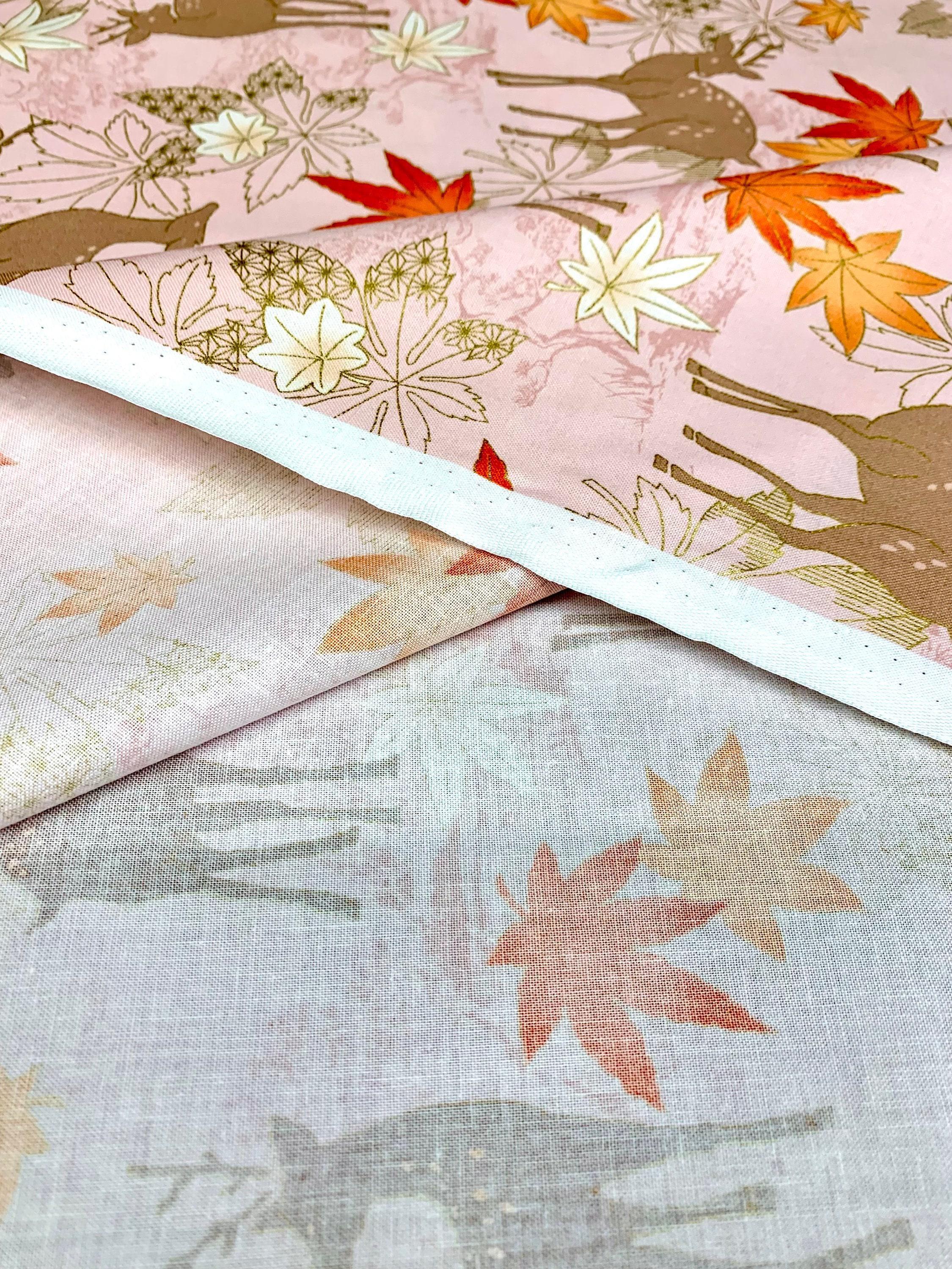 QuiltGate - Hyakka Ryoran Deer and Maple Leaf Cotton Fabric - Pink Orange Russet Gold