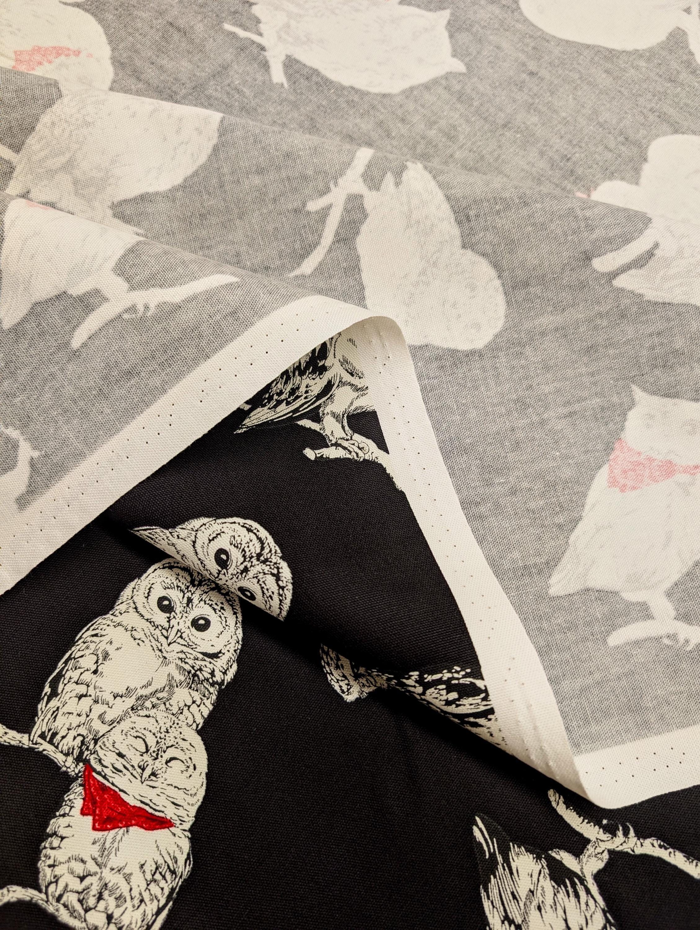 Cosmo - Owls in Bandanas Cotton Oxford - Black