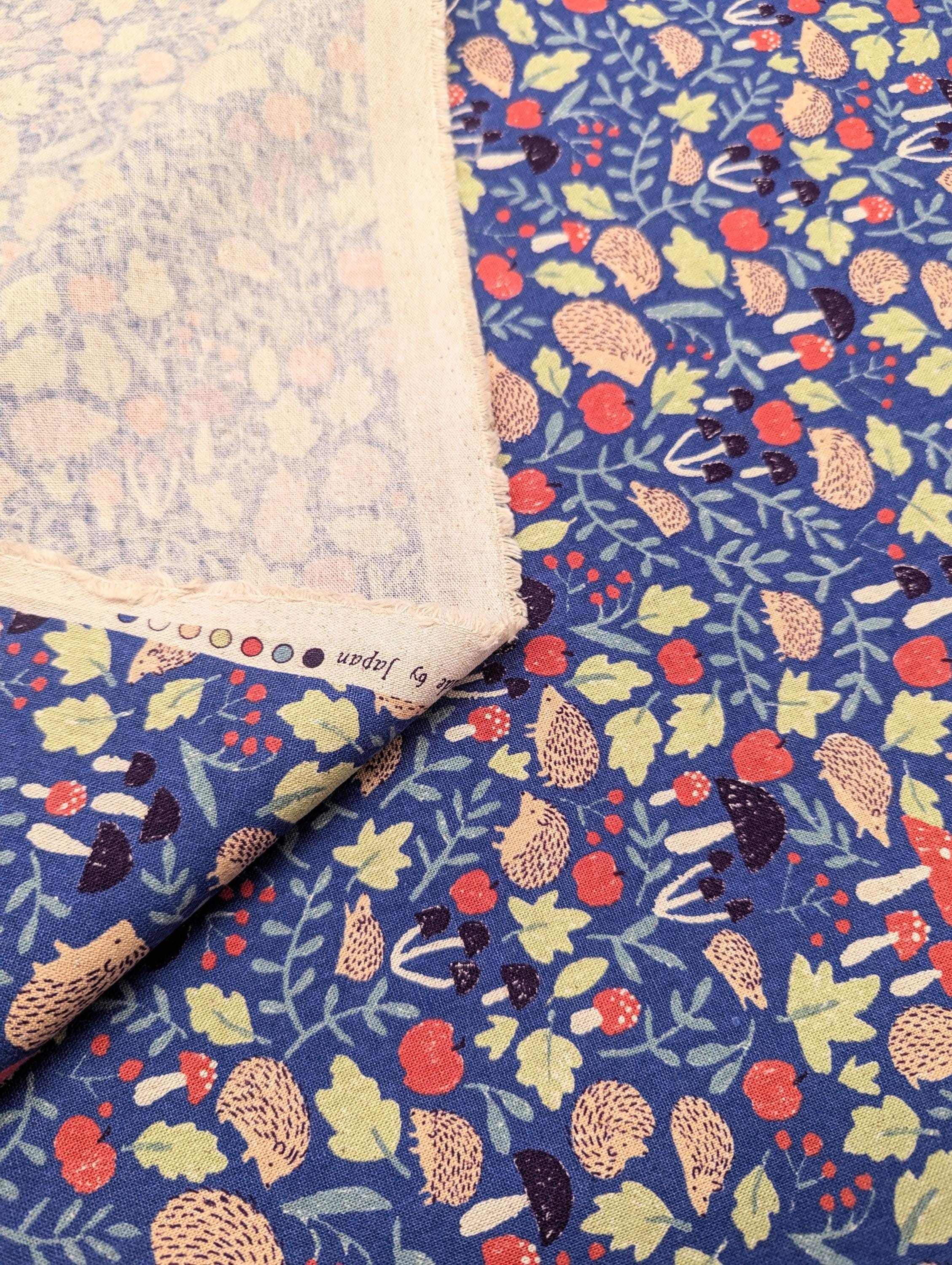 Sevenberry - Hedgehogs and Fungi Cotton/Linen Light Canvas - Purple