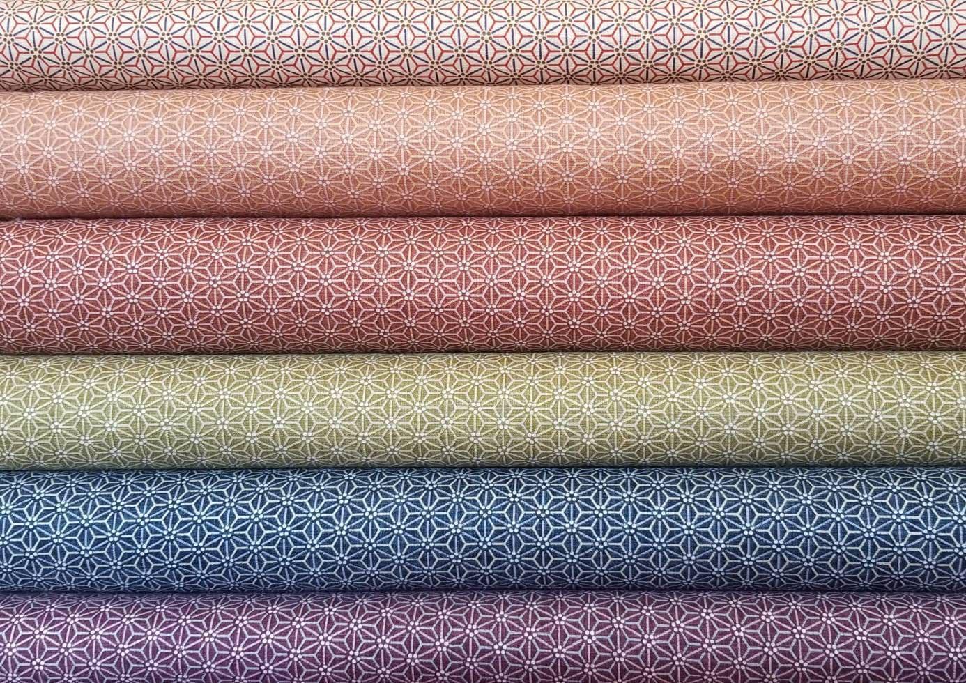 Morikiku Asanoha Hemp Leaf Star Japanese cotton dobby fabric M17000-E18 sage green